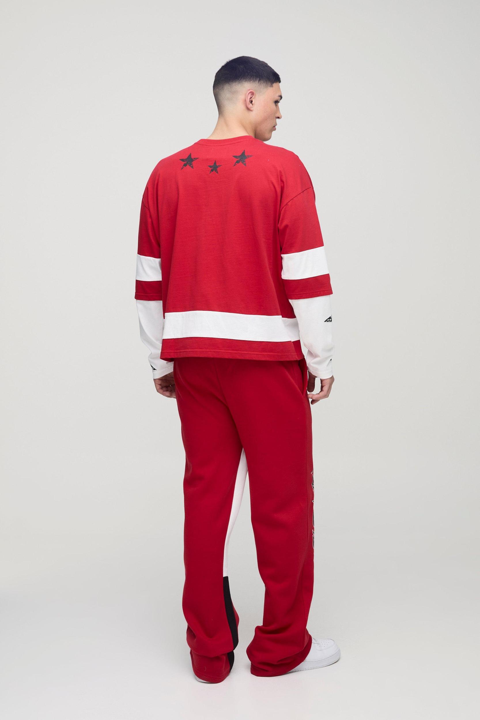 Oversized Boxy Varsity Star Print Faux Sleeve Gusset T-Shirt & Sweatpants Set | boohooMAN USA Product Image