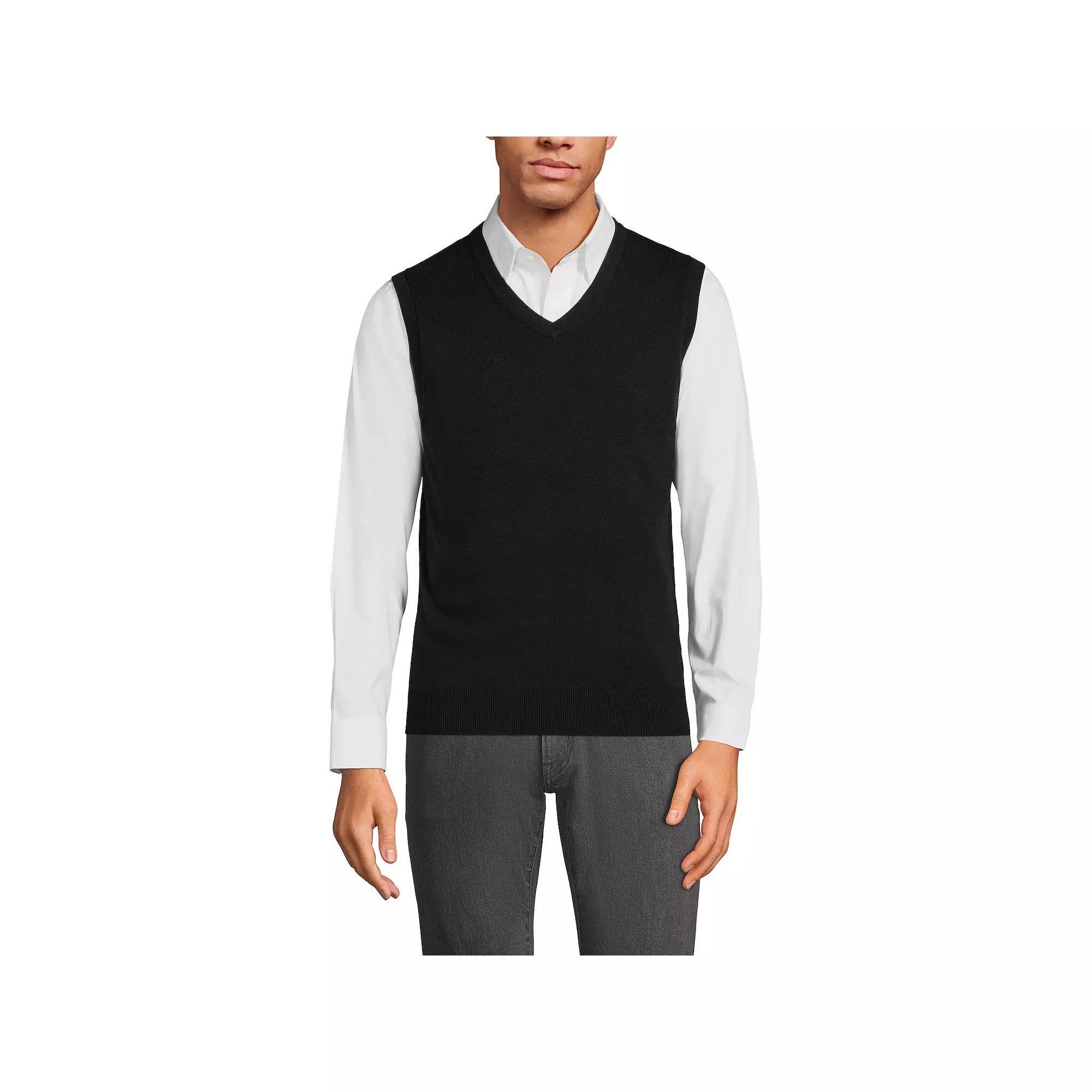 Men's Lands' End Fine Gauge Cotton Sweater Vest, Size: Medium, Black Product Image