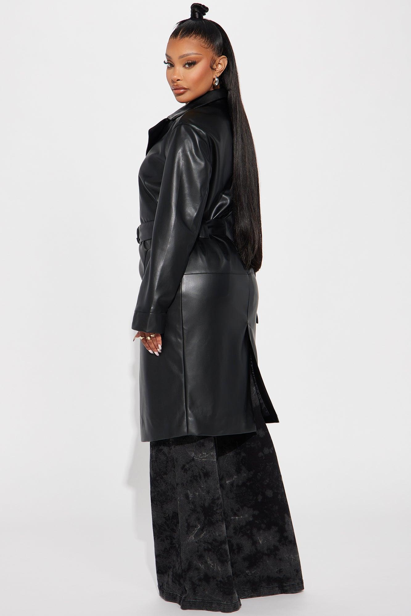 Take Me Home Tonight Faux Leather Trench - Black Female Product Image