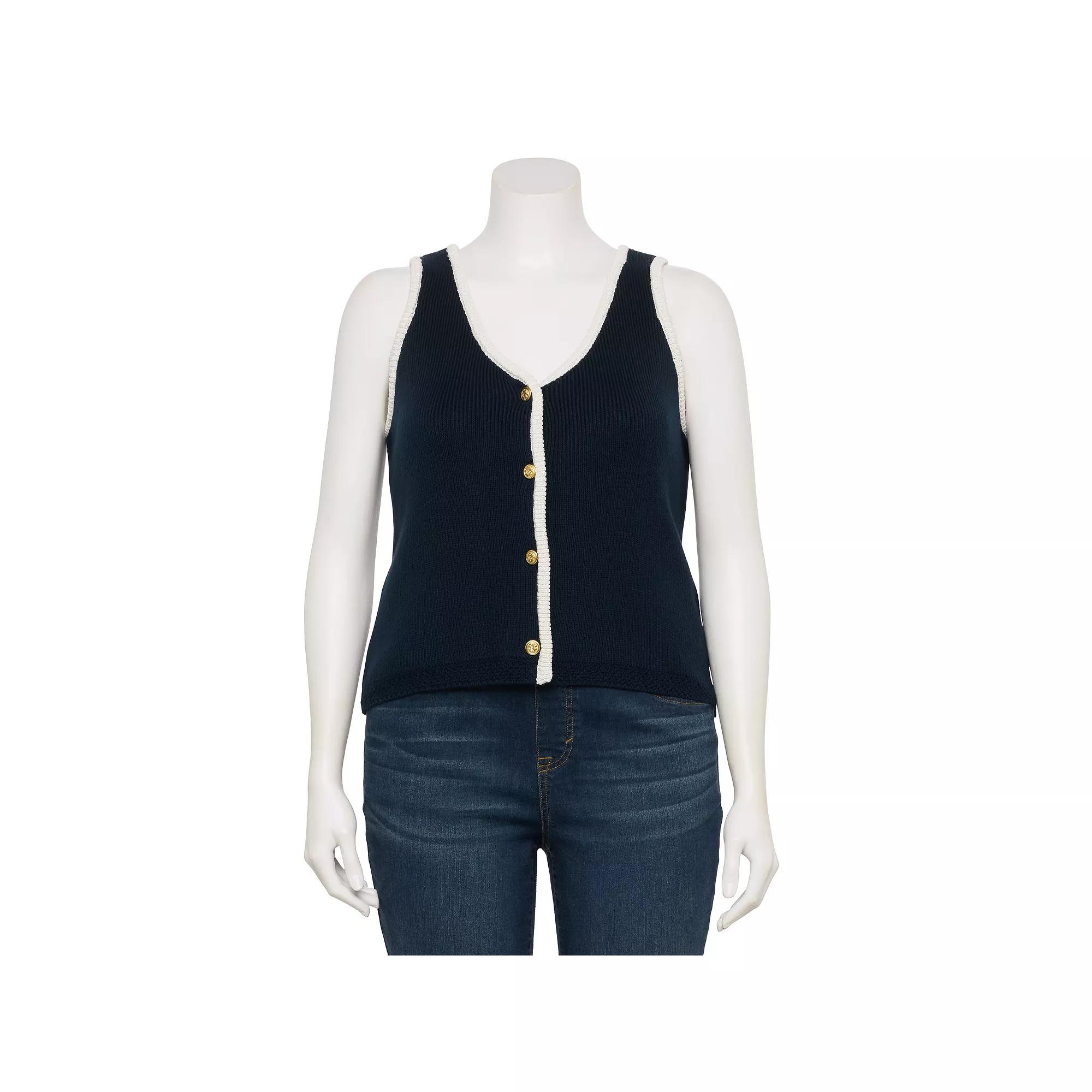 Plus Size LC Lauren Conrad V-Neck Sweater Vest, Women's, Size: 3XL, Blue Water Product Image