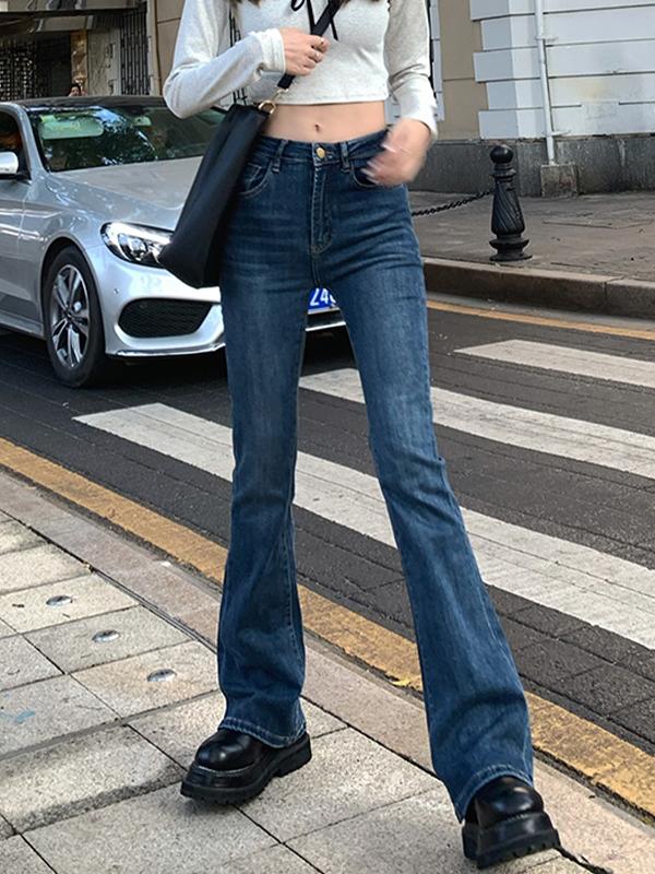 Vintage Blue Wash High Rise Slim Flare Jeans Product Image