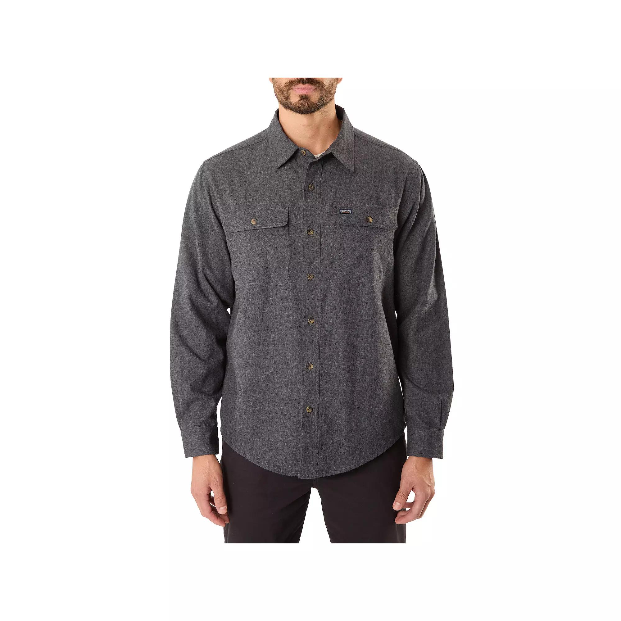 Men's Smith's Workwear Regular-Fit Solid Two-Pocket Flannel Button-Down Shirt,  Product Image