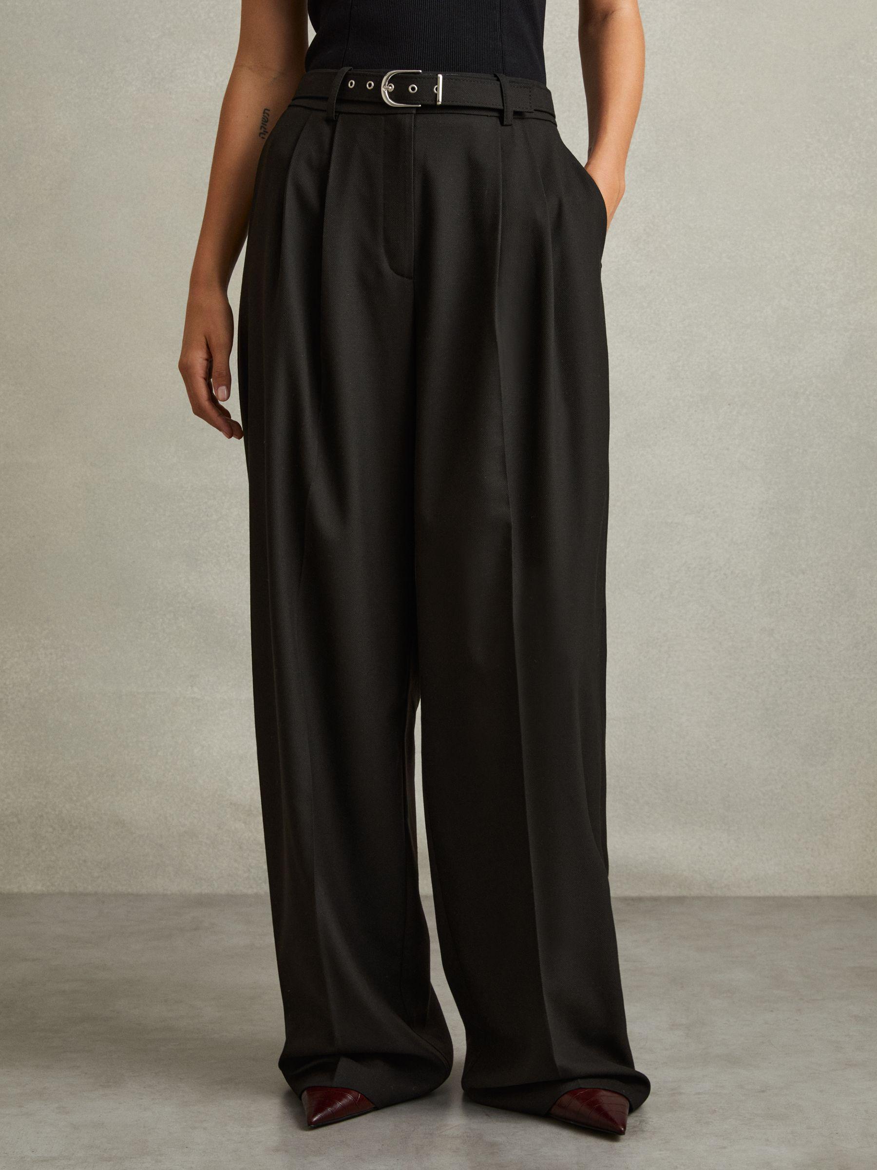 Belted Wide Leg Trousers in Black Product Image