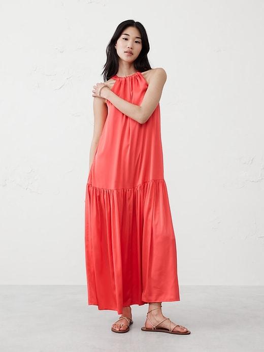 Gathered Halter Maxi Dress Product Image