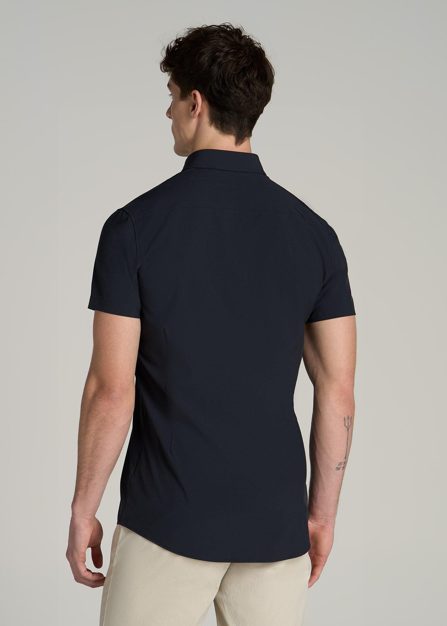 Short Sleeve Traveler Stretch Button Shirt for Tall Men in Black Male Product Image