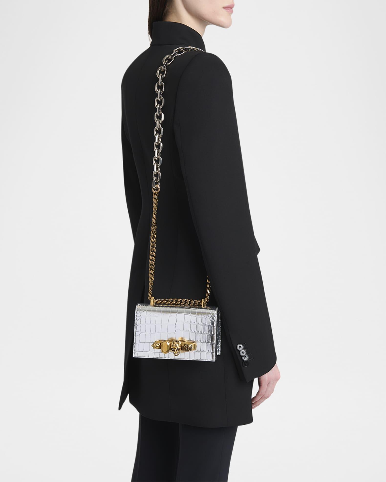 Mini Jeweled Croc-Embossed Satchel Bag Product Image