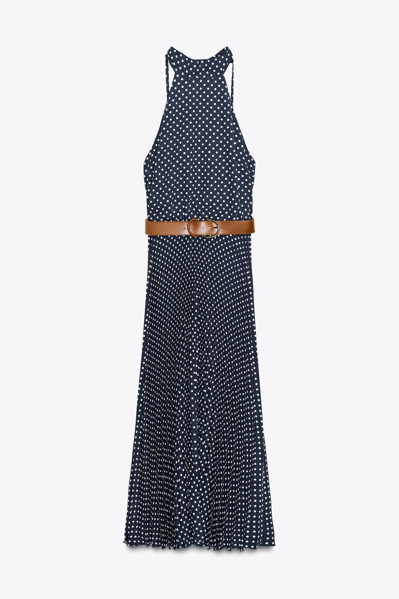 POLKA DOT MIDI HALTER DRESS WITH BELT Product Image