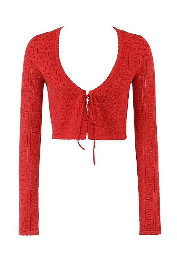 Perla  cherry ribbed knit top - sale Product Image