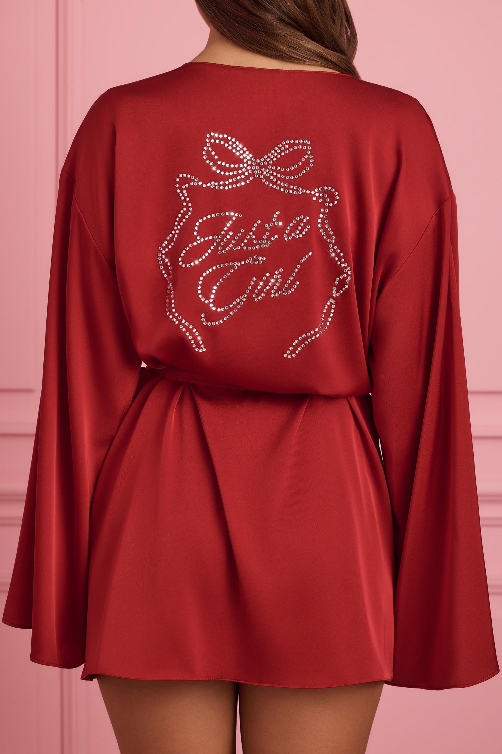 Embellished Wrap-Over Robe in Ruby Red Female Product Image