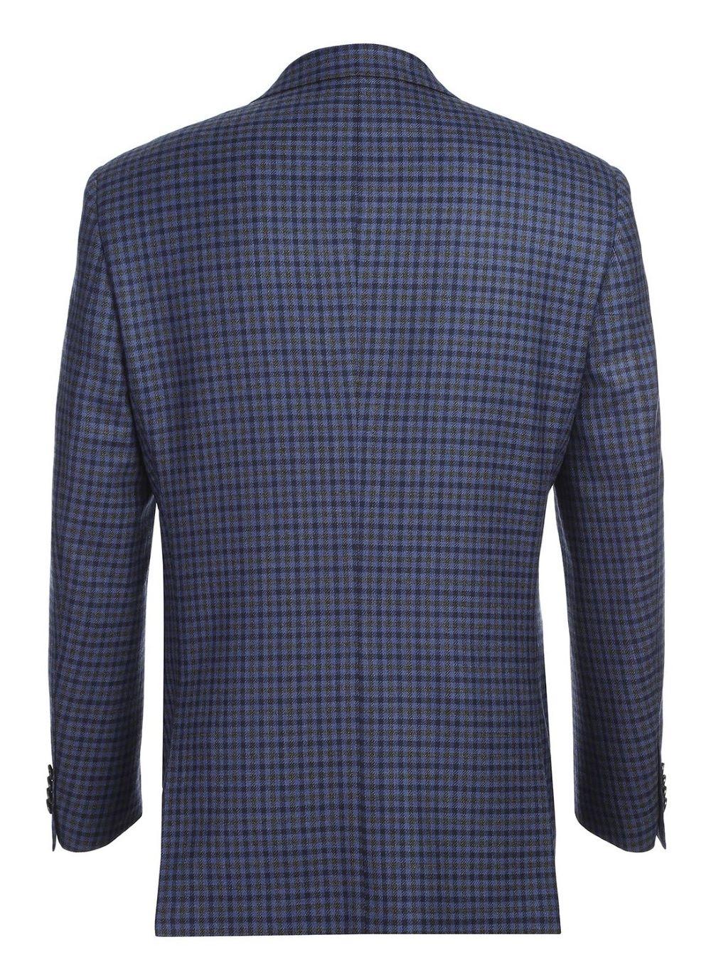 Wool Blend Blue Regular Fit Mini Check Pattern Sports Coat Product Image