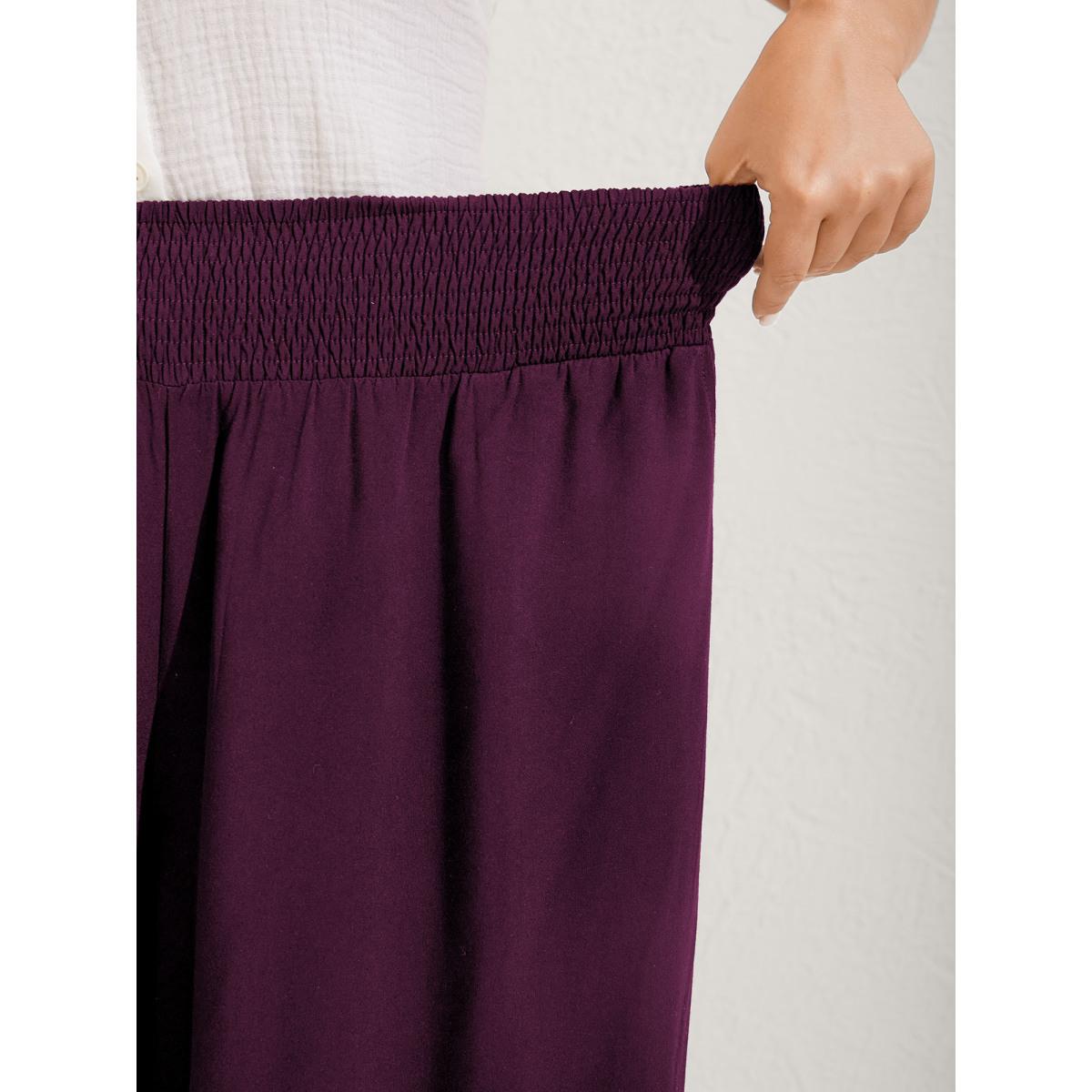 Plus Size Ruffled Curvy Hem Wide-Leg Pants Women Plum Boho Wide Leg Mid Rise Vacation Pants BloomChic 10/M Product Image