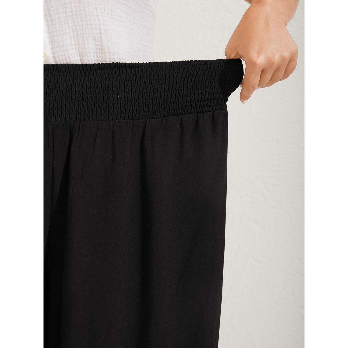 Plus Size Ruffled Curvy Hem Wide-Leg Pants Women Black Boho Wide Leg Mid Rise Vacation Pants BloomChic 12/L Product Image