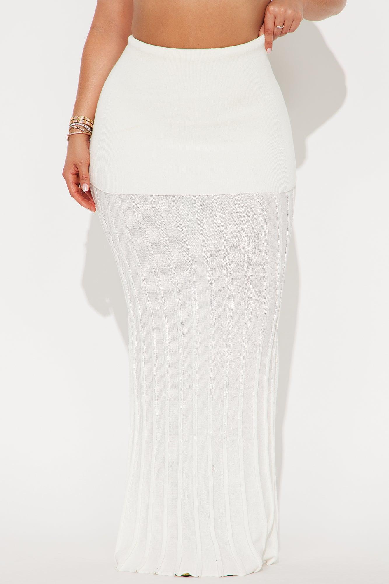 Lia Fold Over Waistband Maxi Skirt - Cream Product Image