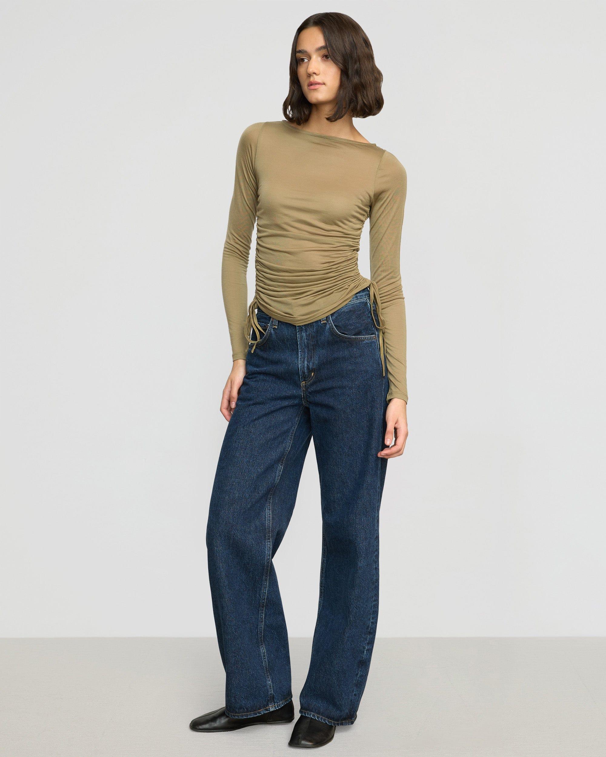 Joan Tencel Ruched-Side Semi-Sheer Tee Product Image