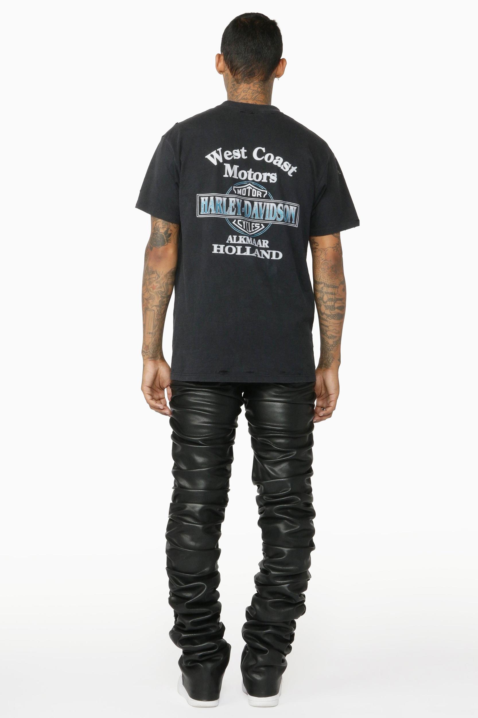 Huck Black Faux Leather Stacked Jean Male Product Image
