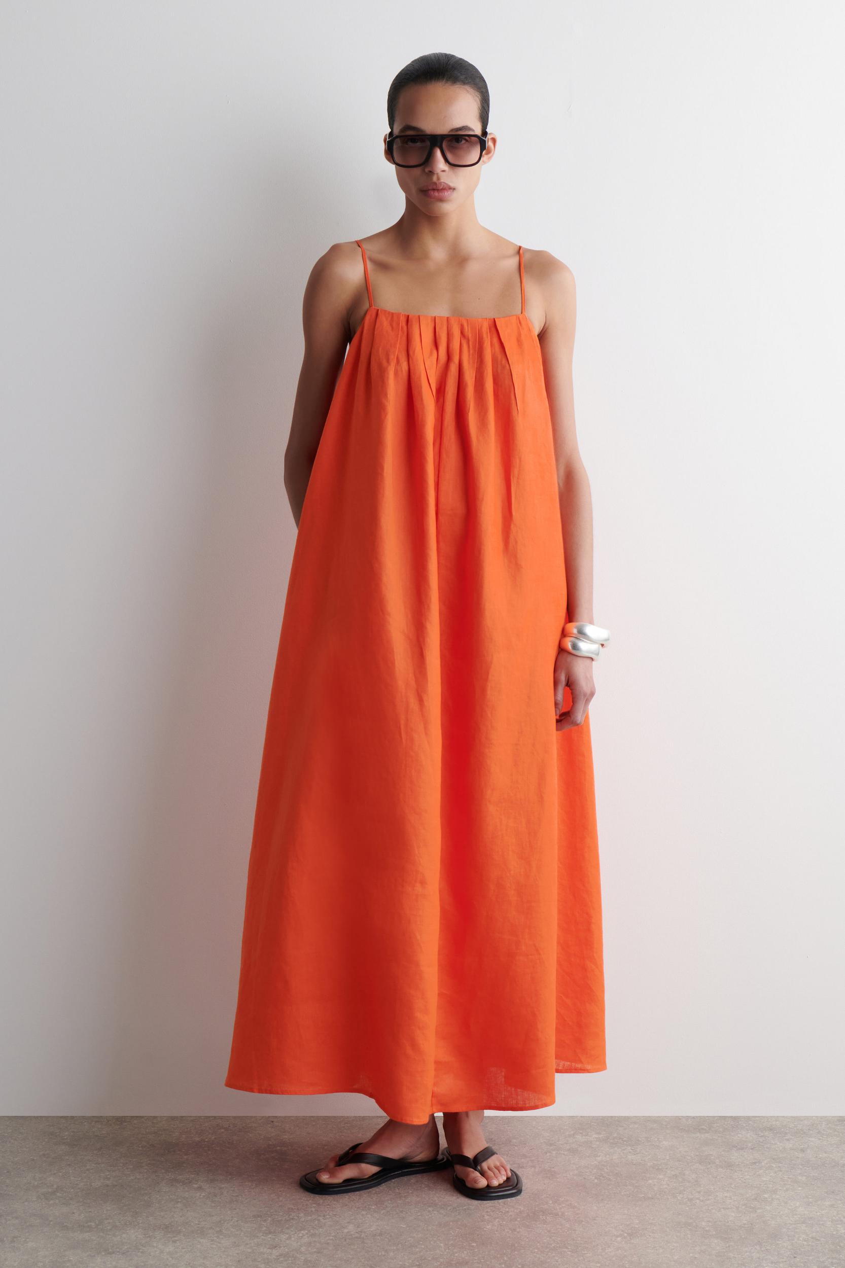 PLEATED LINEN MAXI DRESS Product Image