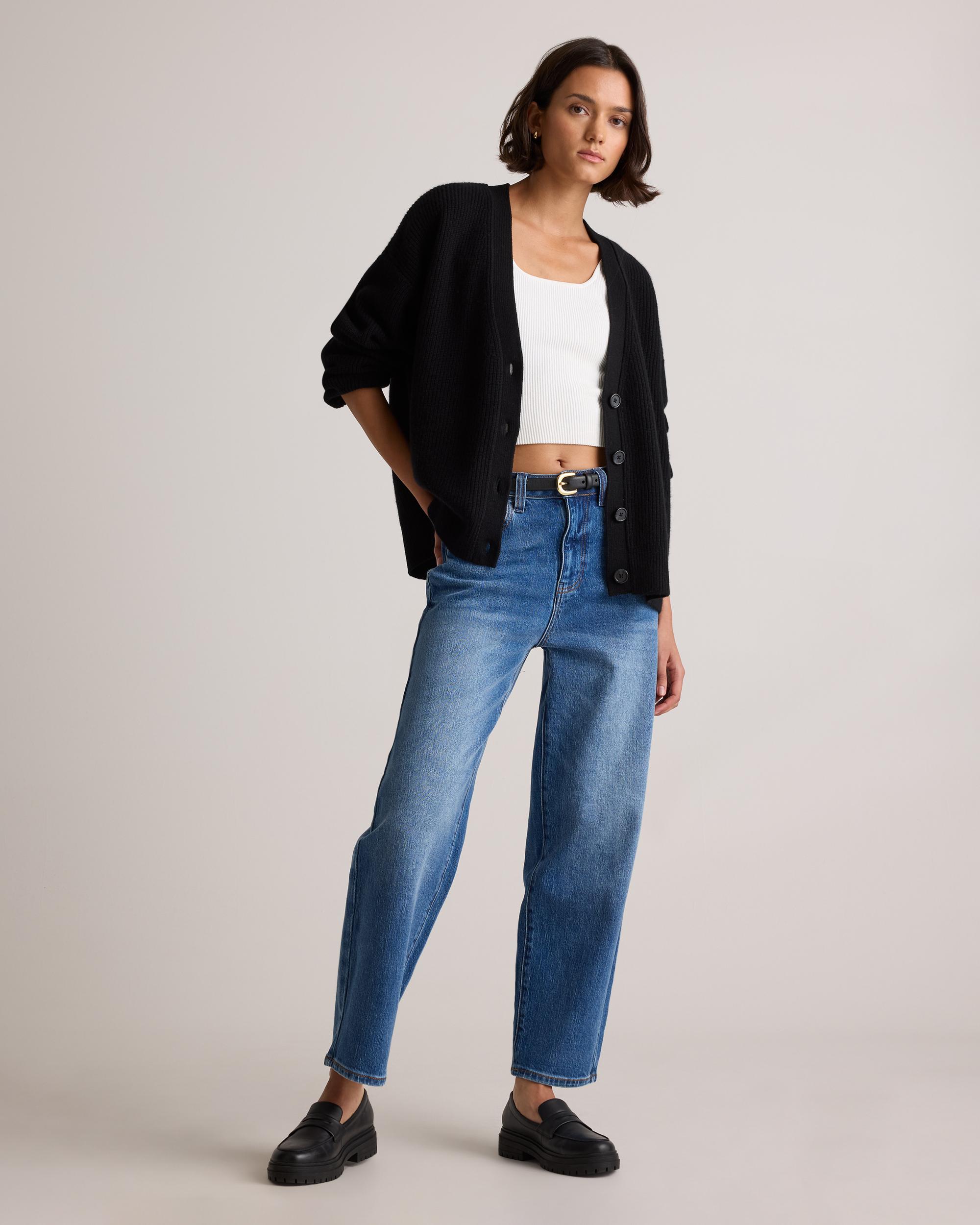 Quince | Women's Mongolian Cashmere Fisherman Boxy Cropped Cardigan Sweater Product Image