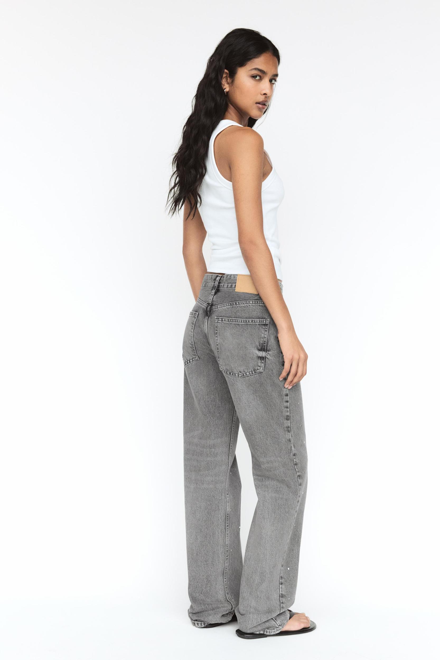 Straight-leg baggy jeans with rhinestones Product Image