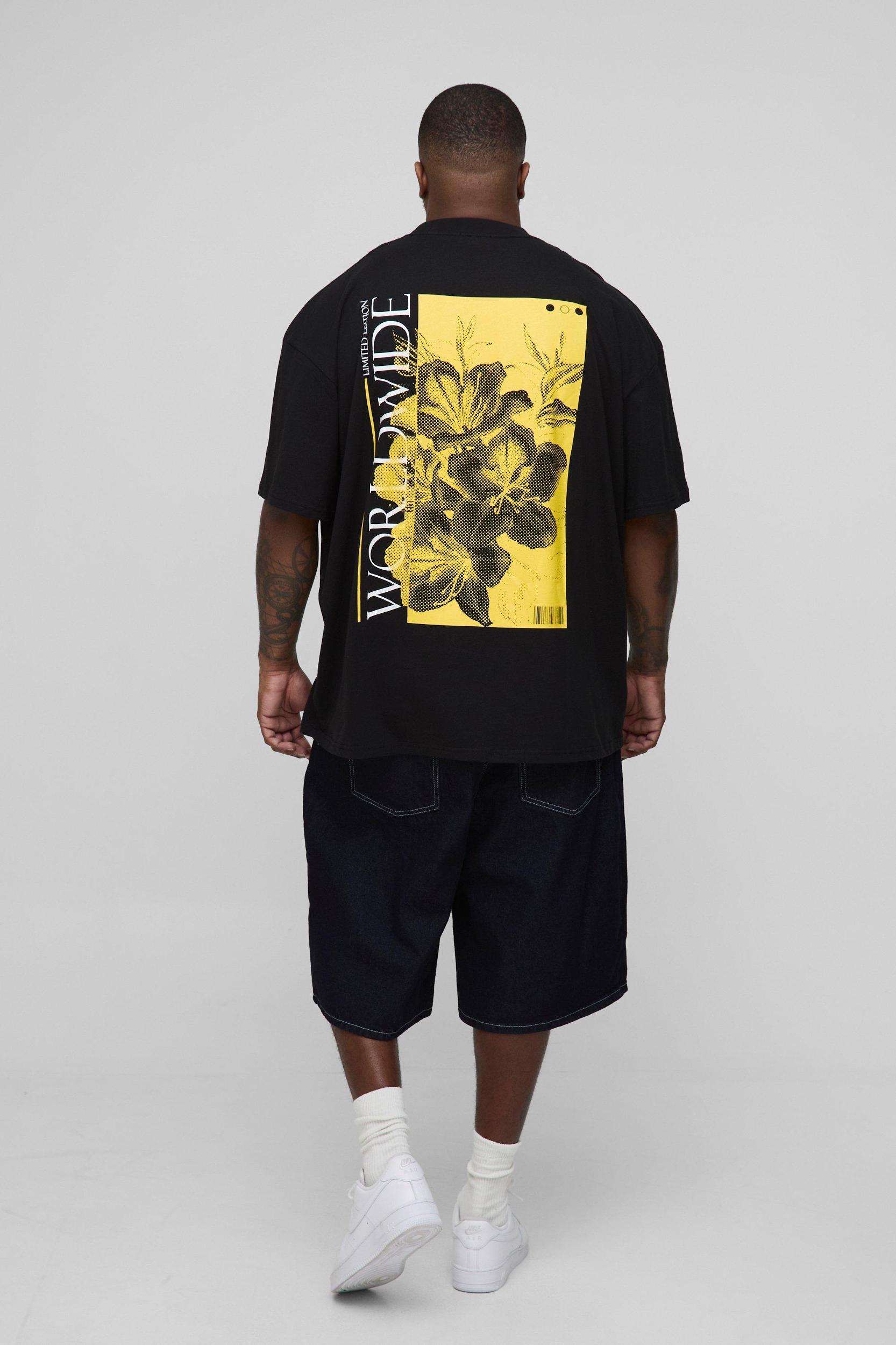 Plus Oversized Extended Neck Worldwide Floral Print T-Shirt | boohooMAN USA Product Image