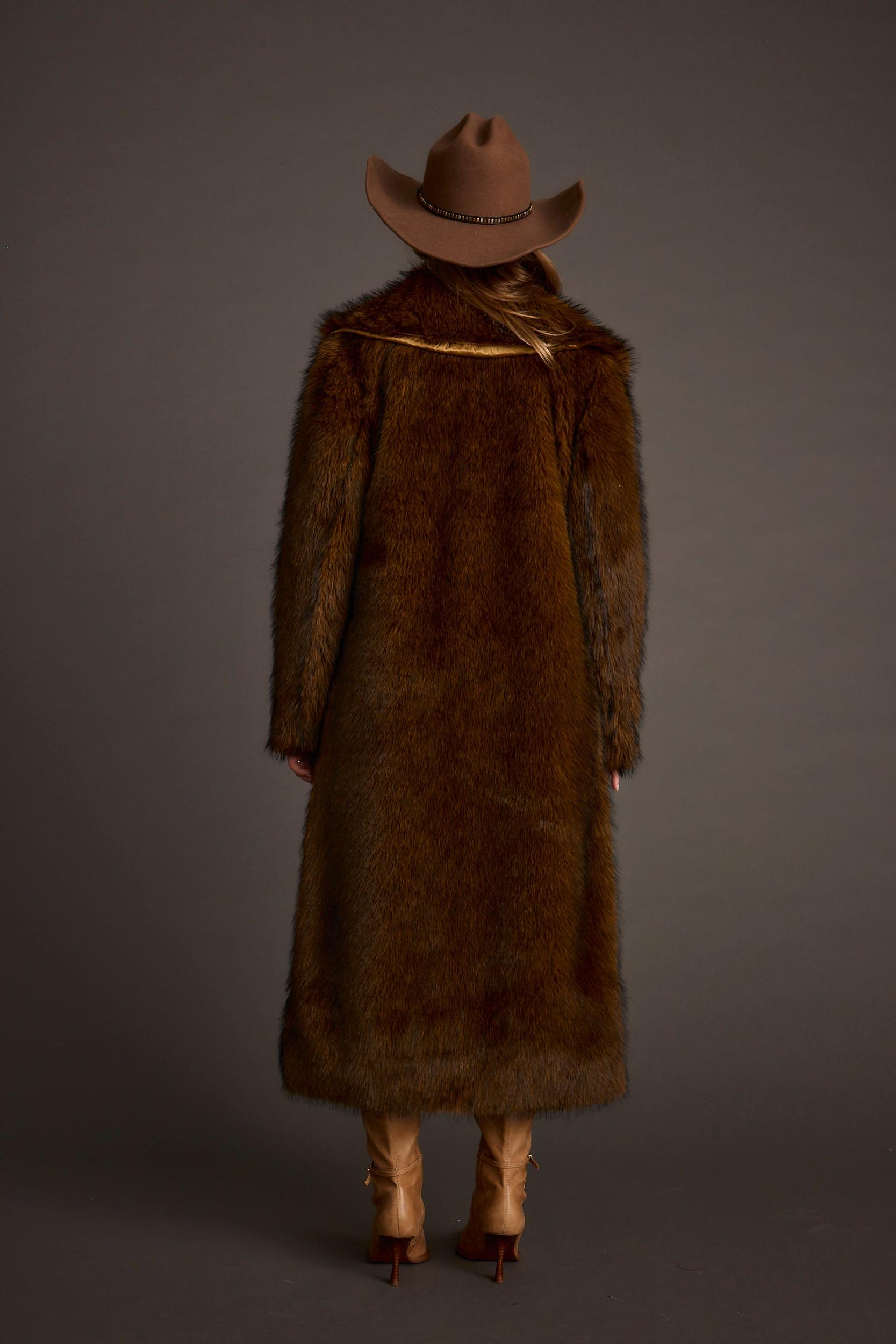 Manhattan Brown Faux Fur Coat Product Image