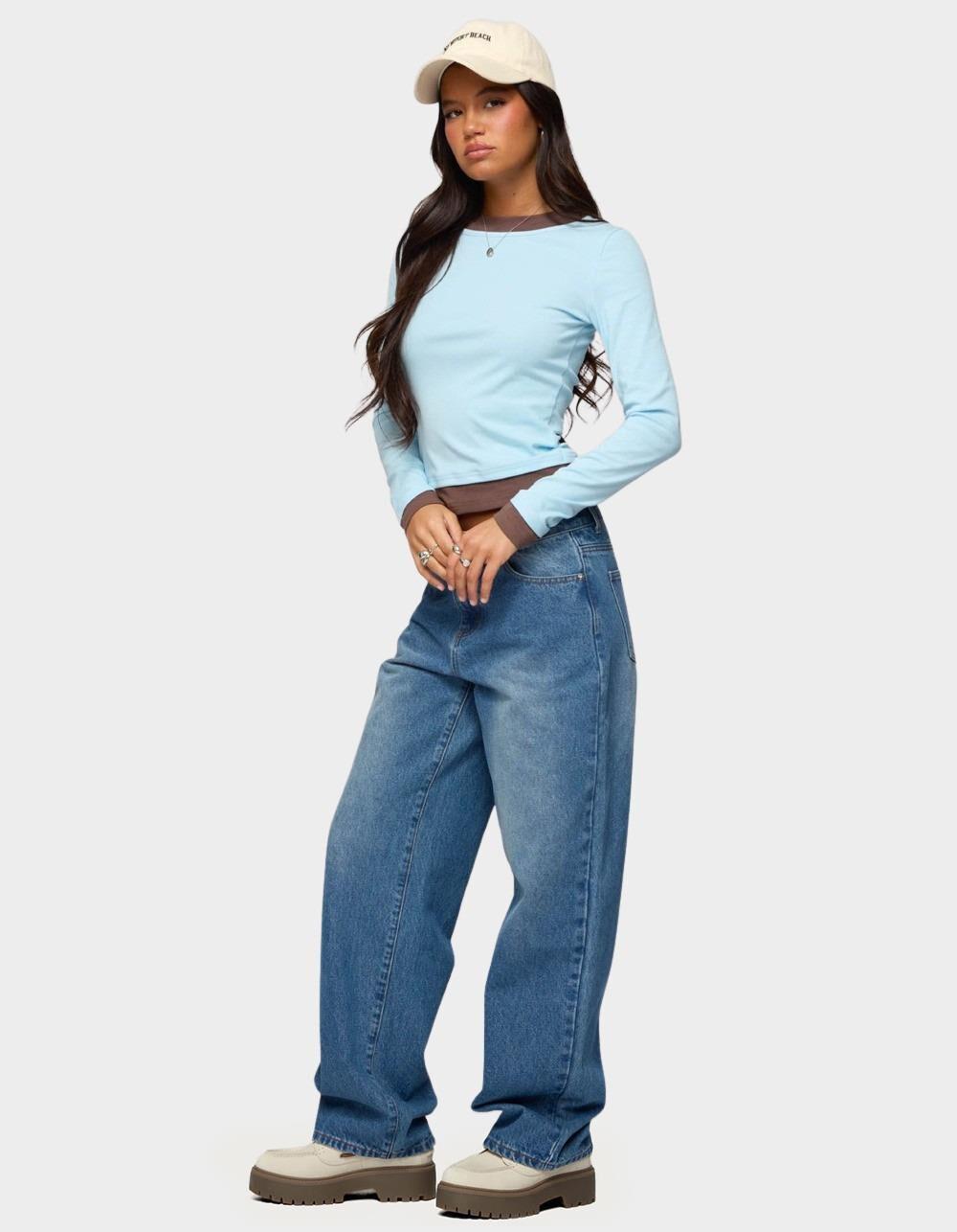 EDIKTED Rorie Mid Rise Straight Leg Jeans - BLUE Product Image