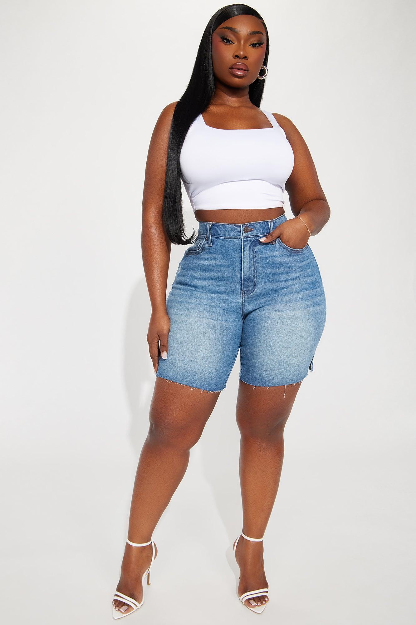 Everything's Good Super Stretch Denim Bermudas - Medium Blue Wash Product Image