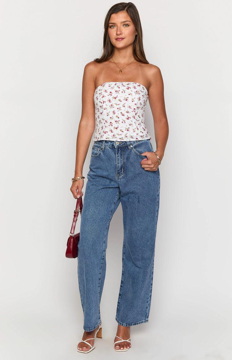 Paisley White Floral Strapless Top Girls Product Image