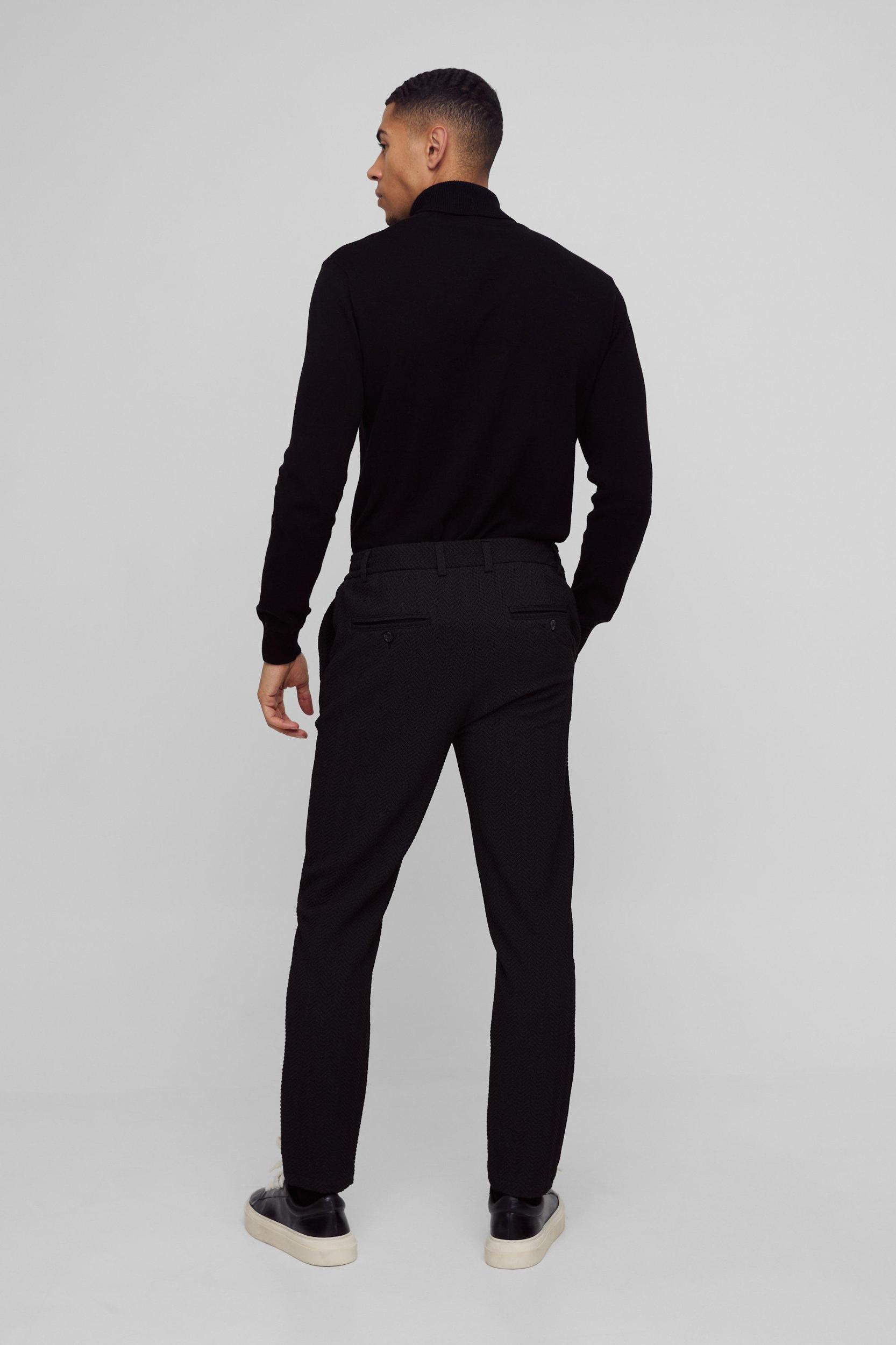 Half Elastic Waistband Stretch Herringbone Tailored Tapered Pants | boohooMAN USA Product Image