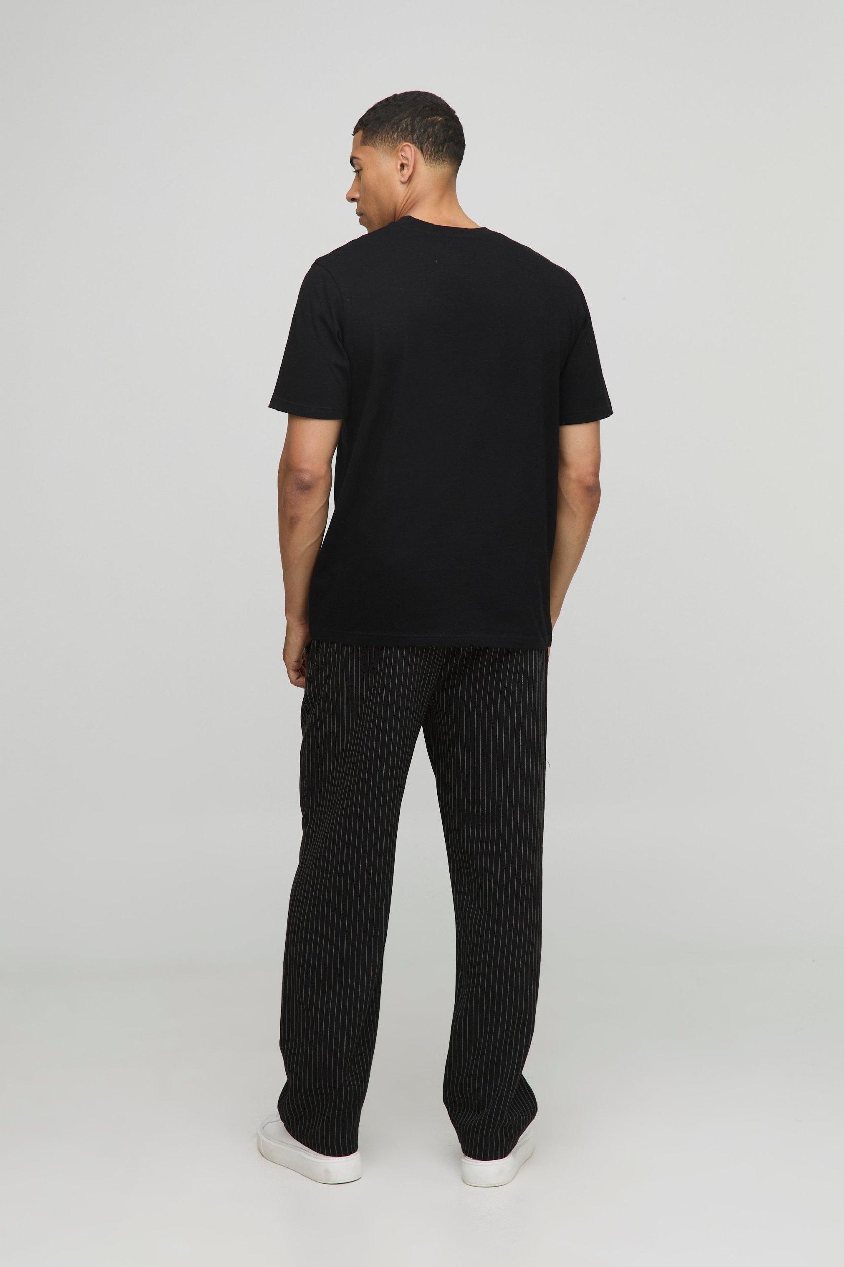 Elasticated Waistband Relaxed Pinstripe Casual Trousers | boohooMAN USA Product Image