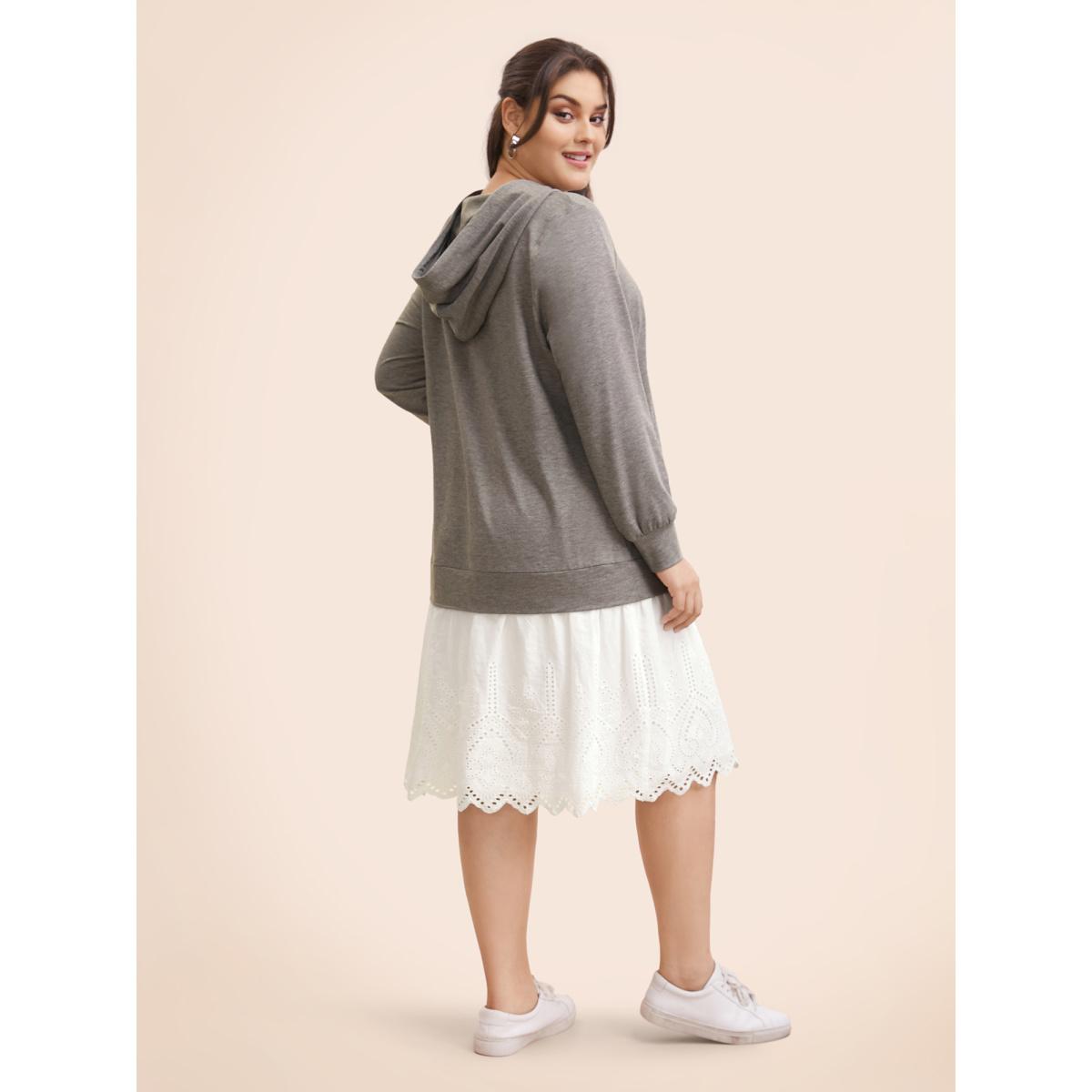 Plus Size Contrast Patchwork Hooded Sweatshirt Dress Mediumgray Women Casual Contrast Hooded Long Sleeve Curvy BloomChic 12/L Product Image