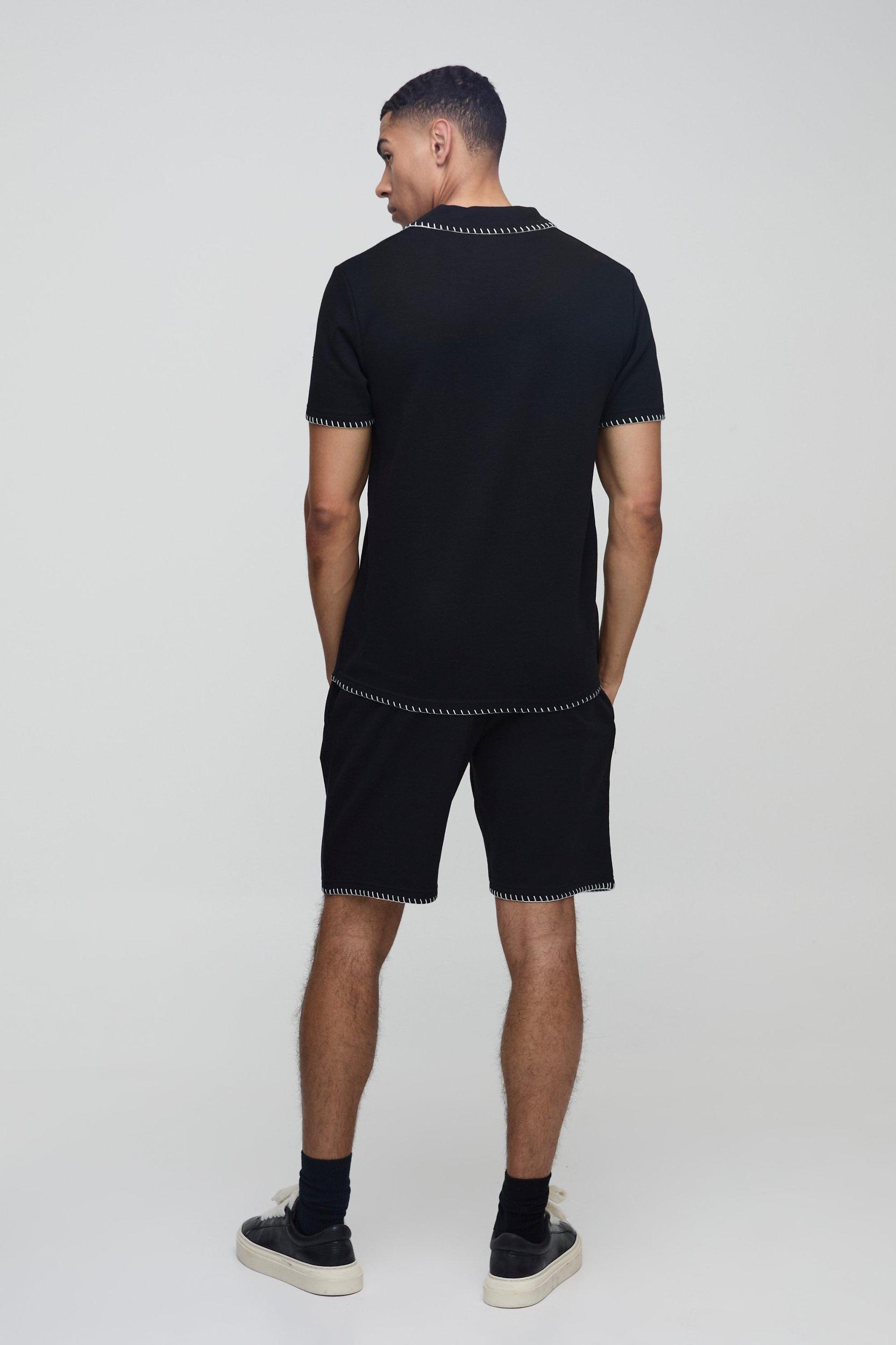 Relaxed Interlock Blanket Stitch Shorts | boohooMAN USA Product Image