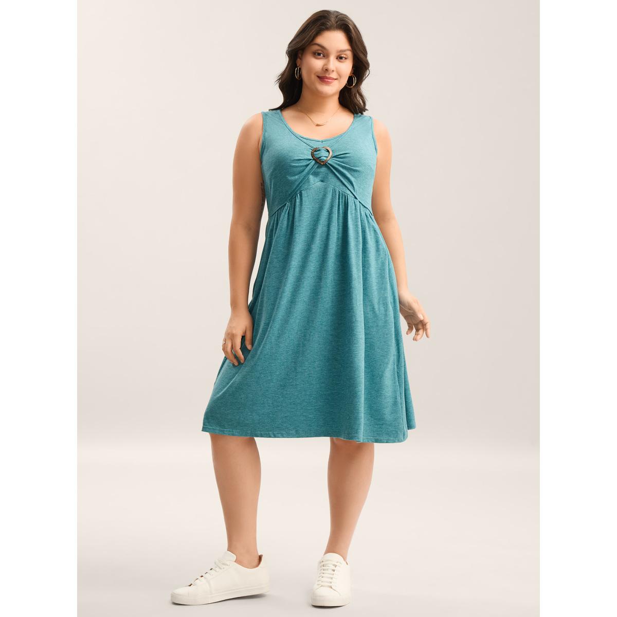 Plus Size Buckle Detail Ruched Midi Knit Dress Cerulean Women Knit Dresses Bloomchic 30/6X Product Image