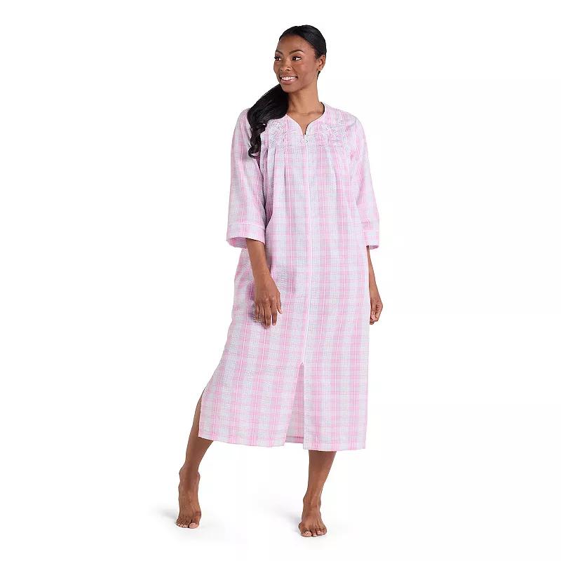 Women's Miss Elaine Essentials Seersucker Long Zip Robe,  Product Image