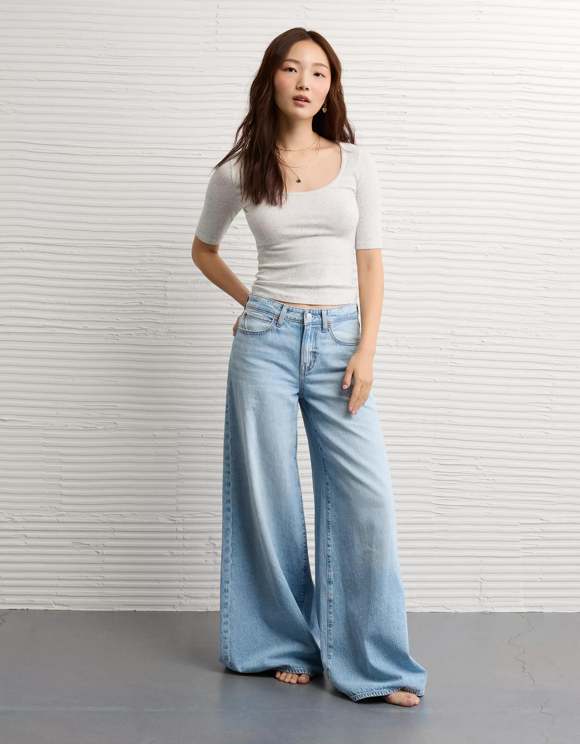 AE Half-Sleeve Scoop Neck Pointelle T-Shirt Product Image