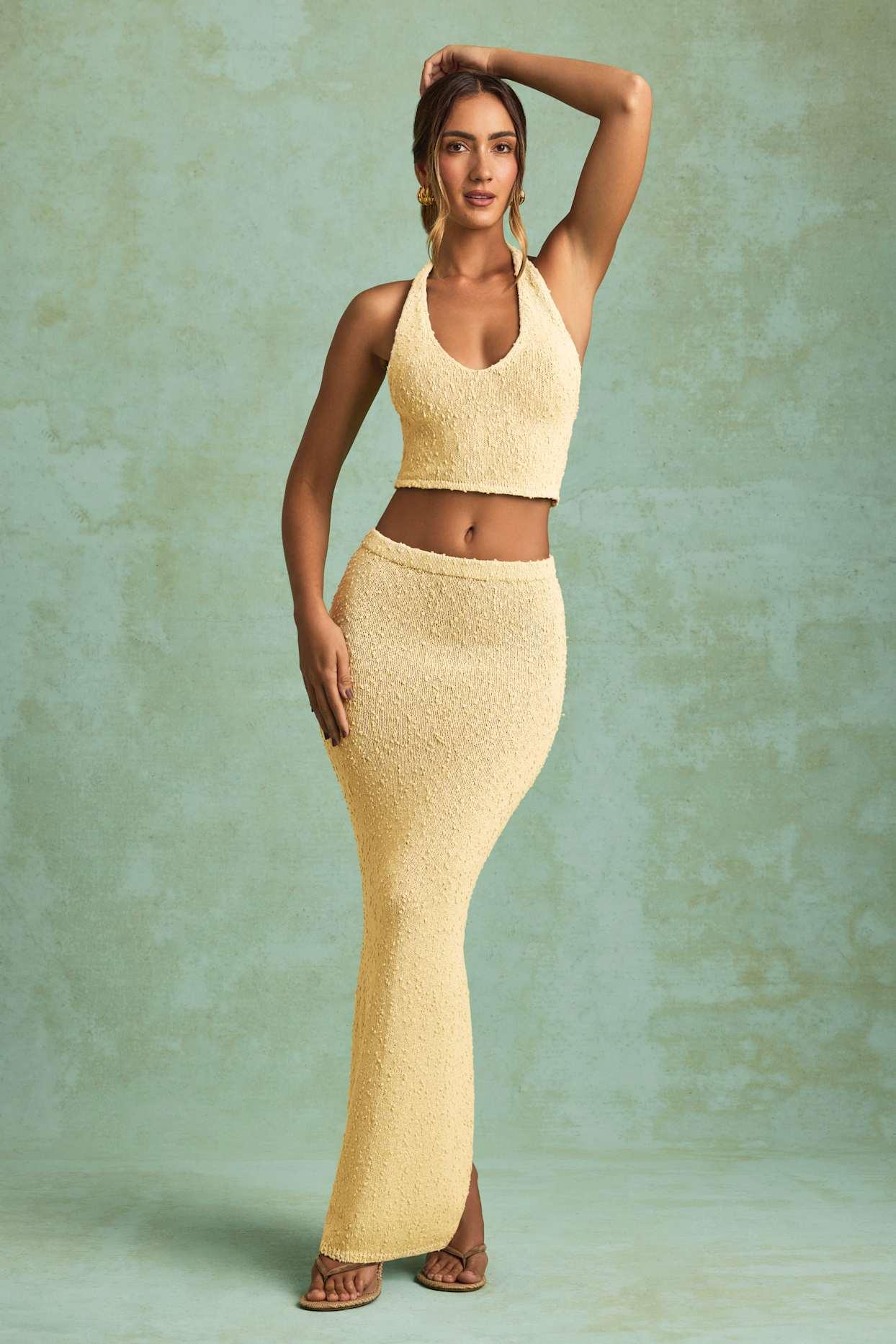 Bouclé Mid-Rise Maxi Skirt in Yellow Product Image