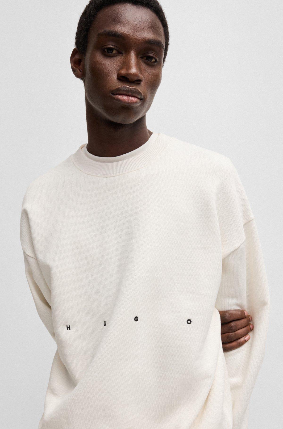 HUGO - Cotton-terry sweatshirt with logo artwork - White Product Image