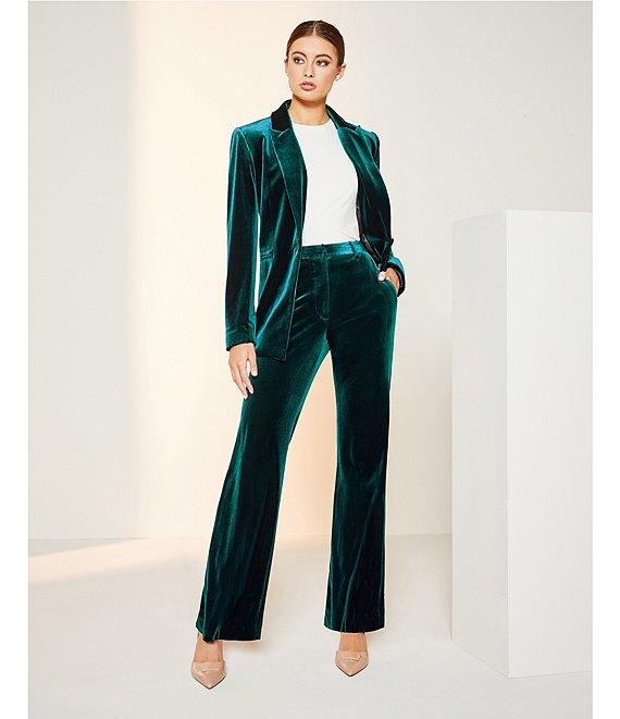 Alex Marie Stretch Velvet High Rise Flat Front Flare Long Length Coordinating Pant Product Image