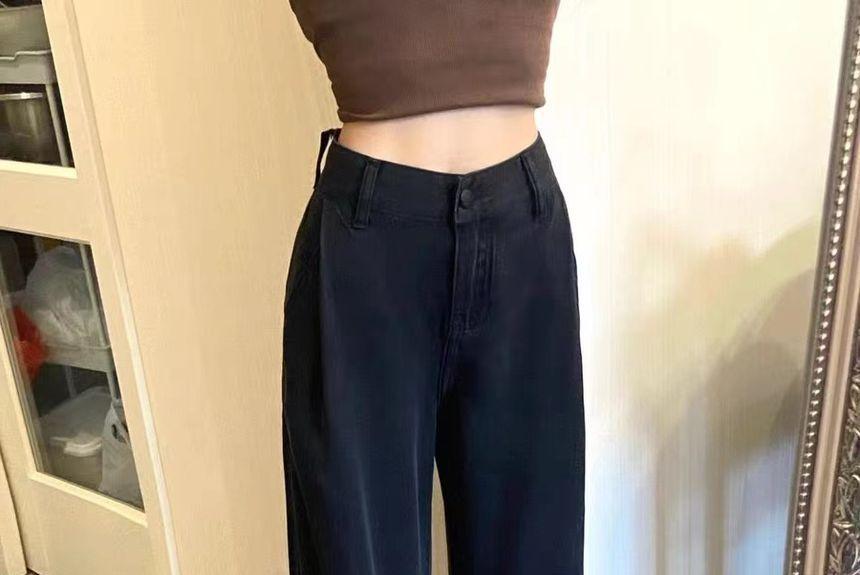 High Rise Plain Straight Leg Jeans Product Image