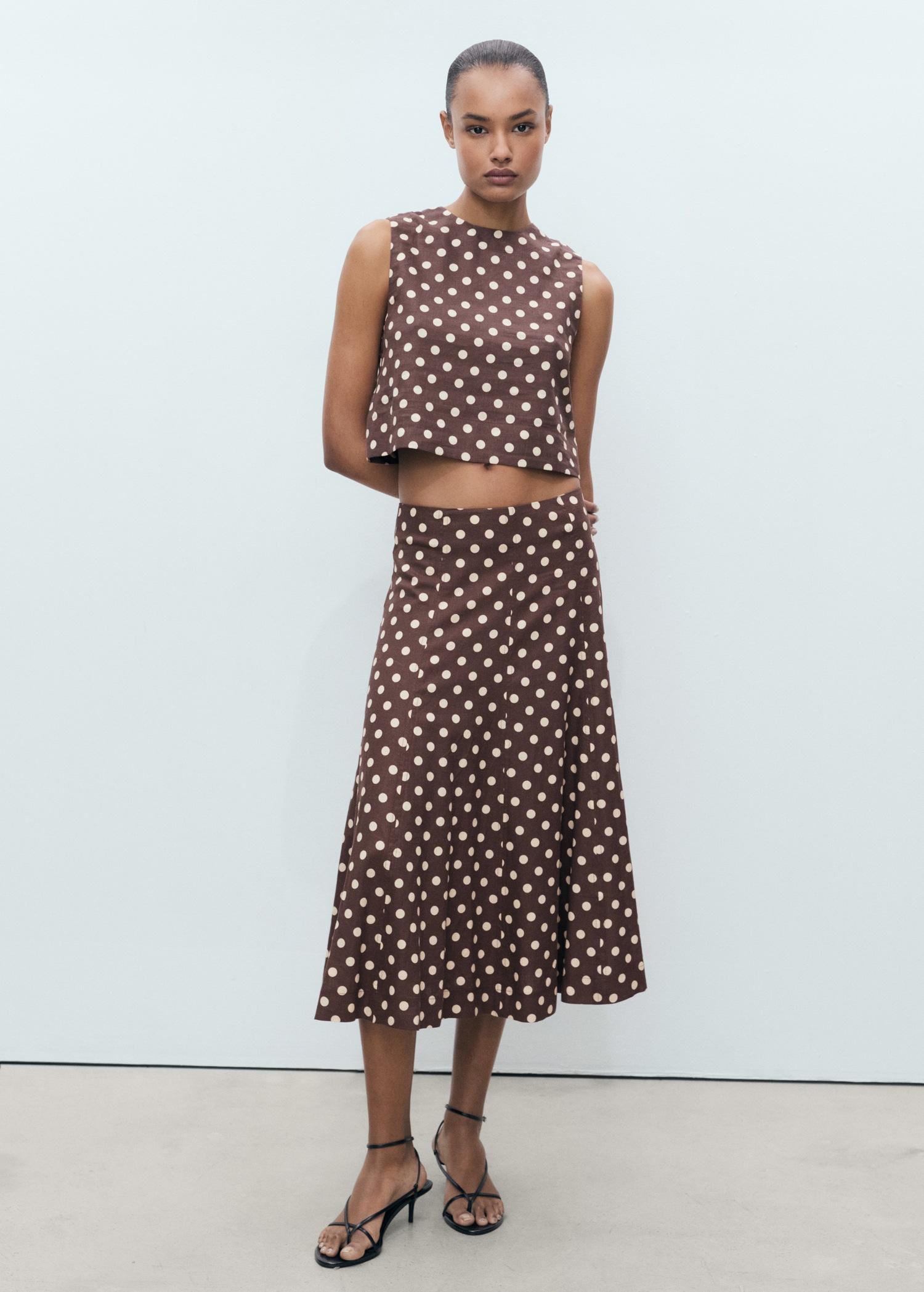 Polka-dot linen crop top - Women | MANGO USA Product Image