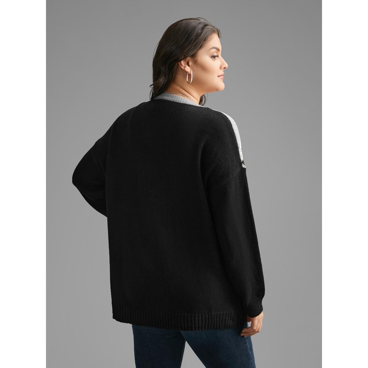 Plus Size Leopard Print Contrast Patchwork Pullover Black Women Casual Loose Long Sleeve Round Neck Everyday Pullovers BloomChic 18-20/2X Product Image