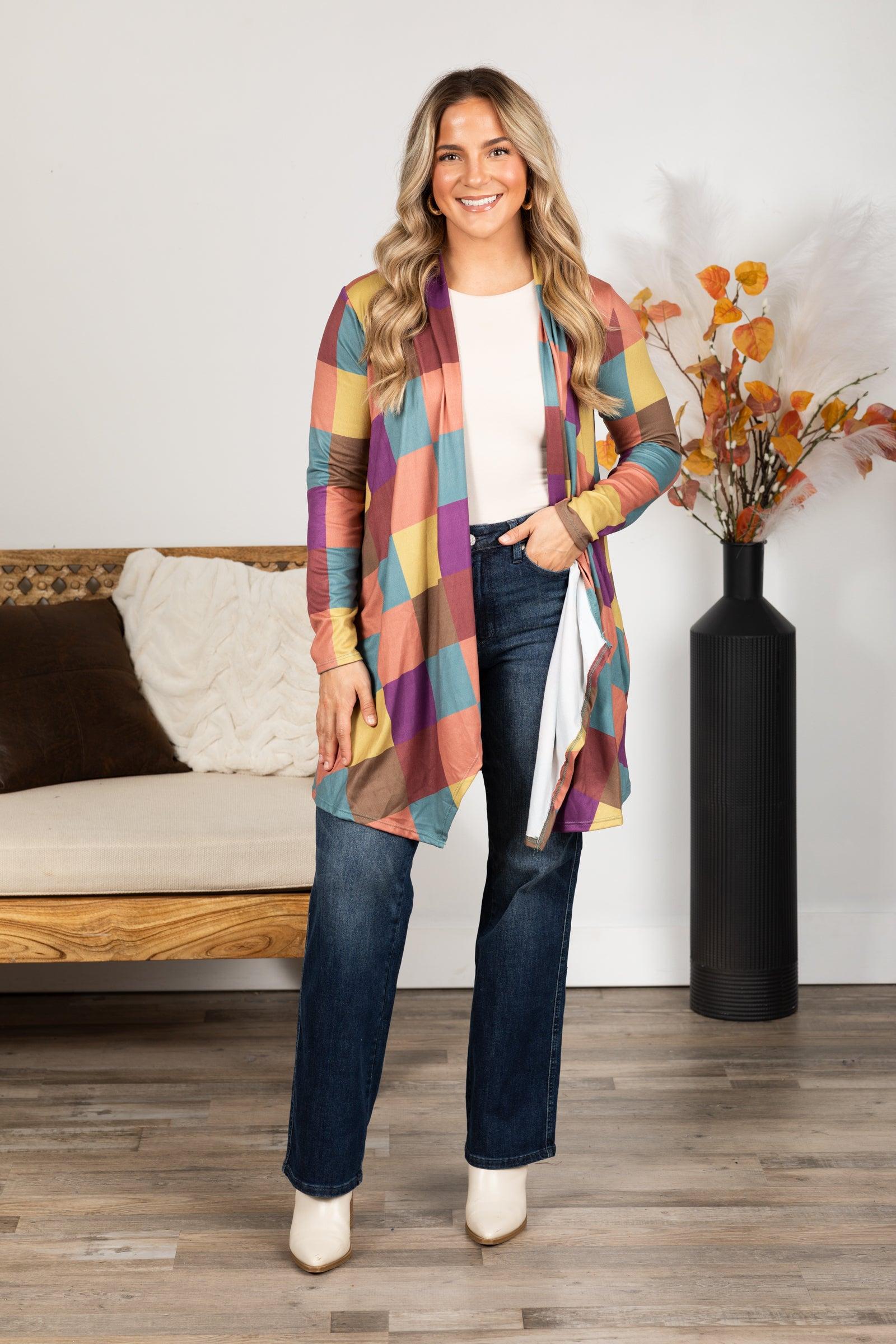 Plum Multicolor Open Cardigan Product Image