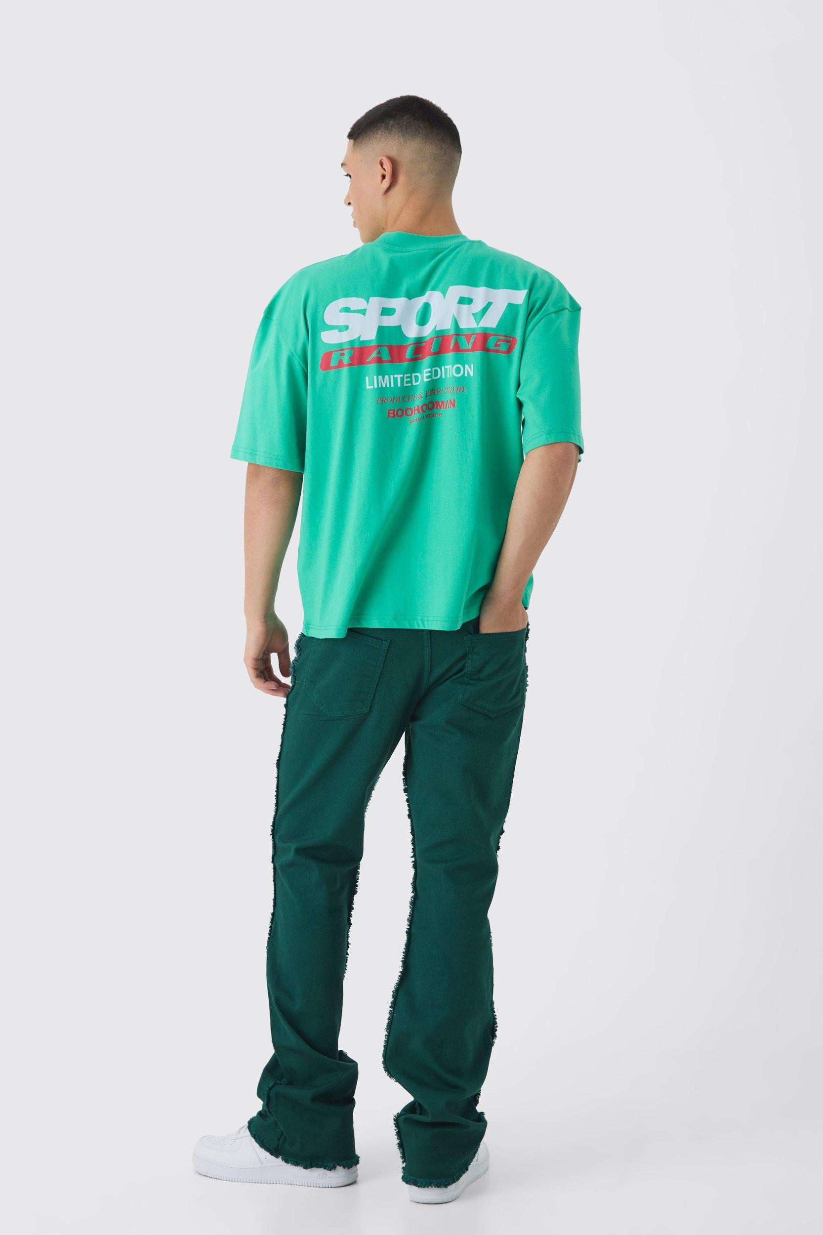 Slim Rigid Flare Stacked Frayed Edge Denim Jeans | boohooMAN USA Product Image