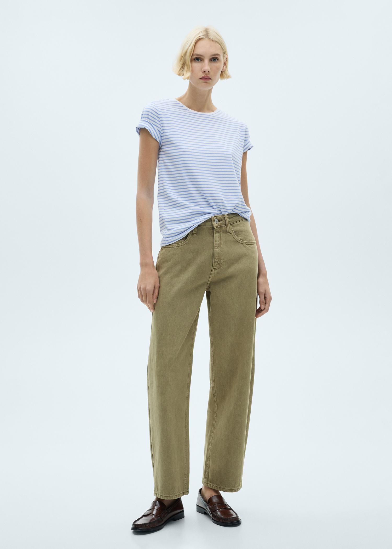 Striped short-sleeved t-shirt - Women | MANGO USA Product Image