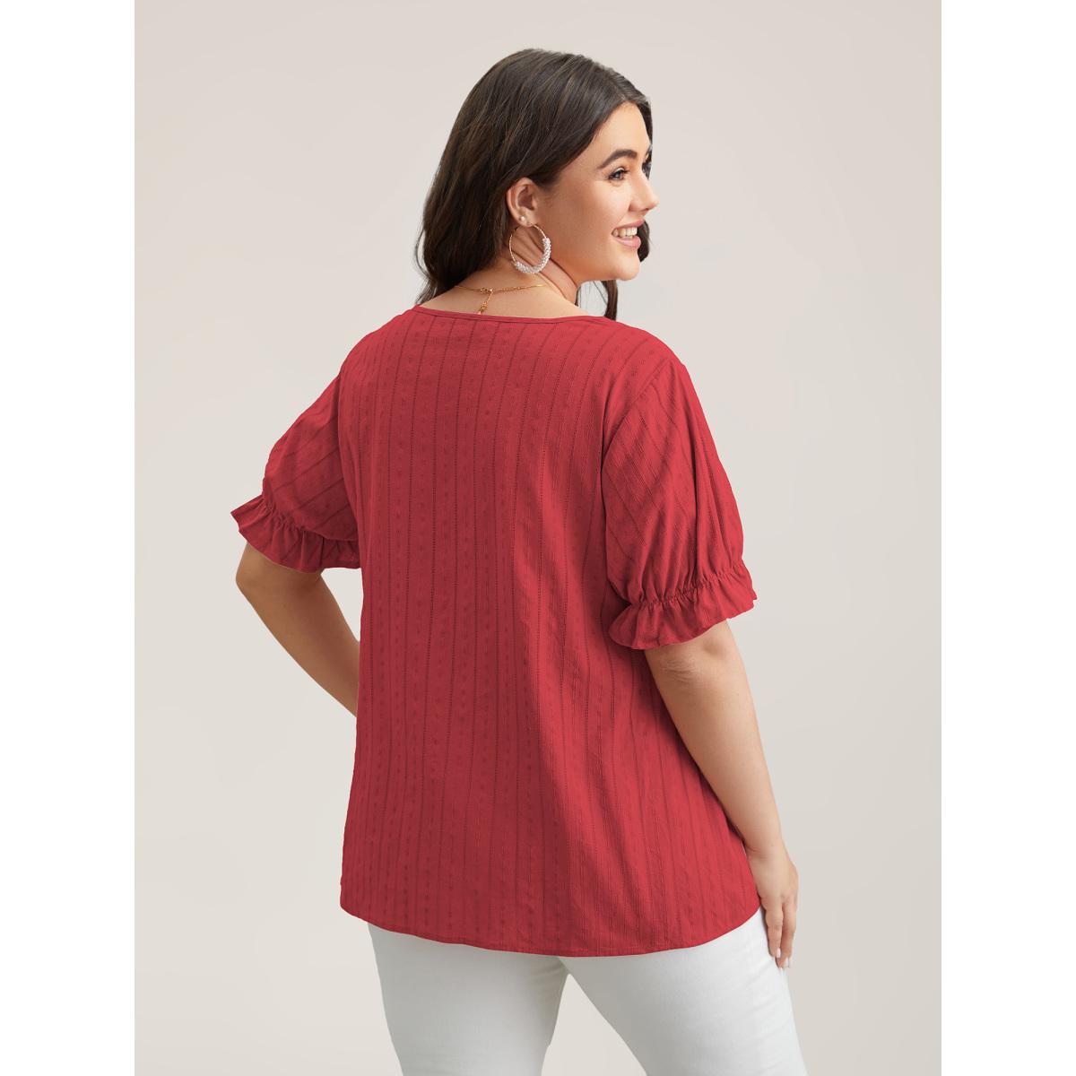Plus Size Crimson Cotton Square Neck Ruffled Sleeve Shirt Women Timeless Short sleeve Square Neck Elegant Blouses BloomChic 18-20/2X Product Image