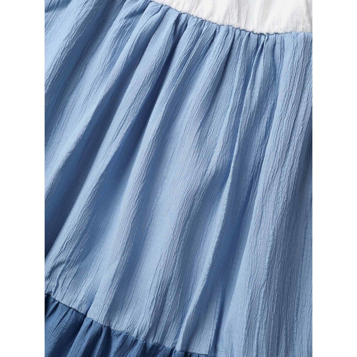 Plus Size Colorblock Contrast Ruffle Layered Hem Dress Blue Women Casual Overlapping V-neck Sleeveless Curvy BloomChic 14-16/1X Product Image