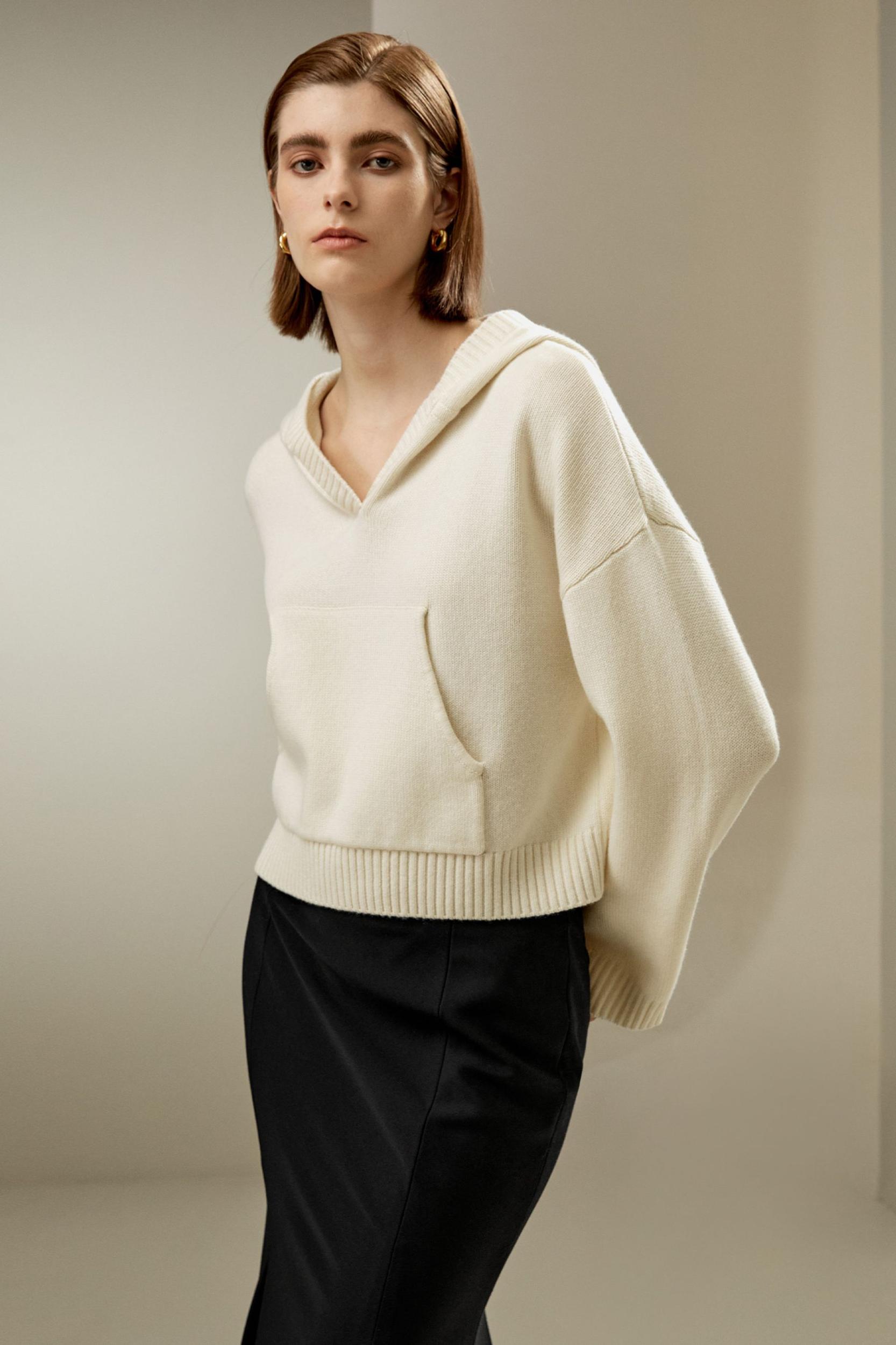 LILYSILK Hooded Cashmere Sweater - for Women - Green Wool Cashmere - Timeless Loose Fit Sweater S Product Image