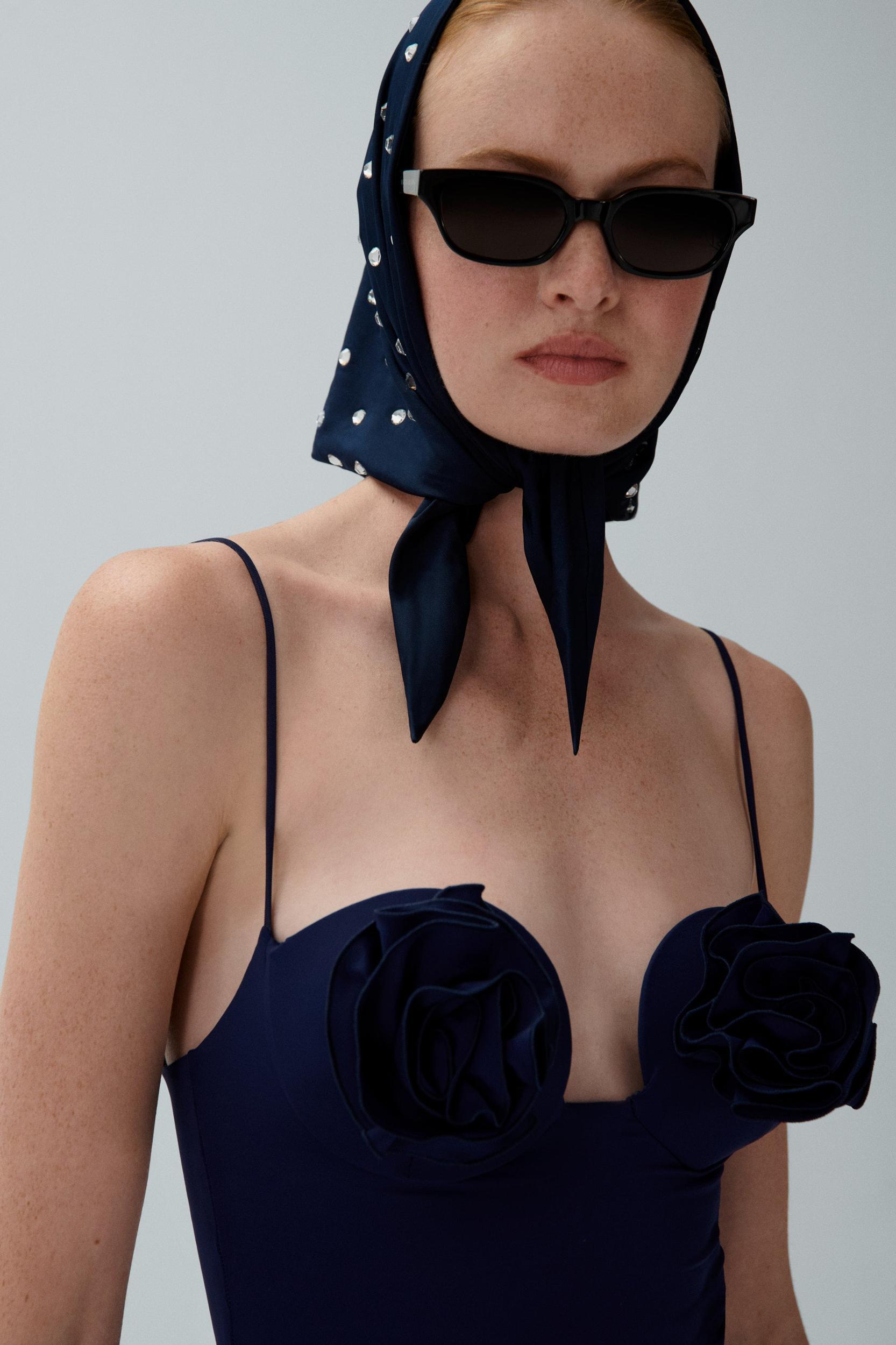 Crystal-studded triangle bandana in navy Product Image