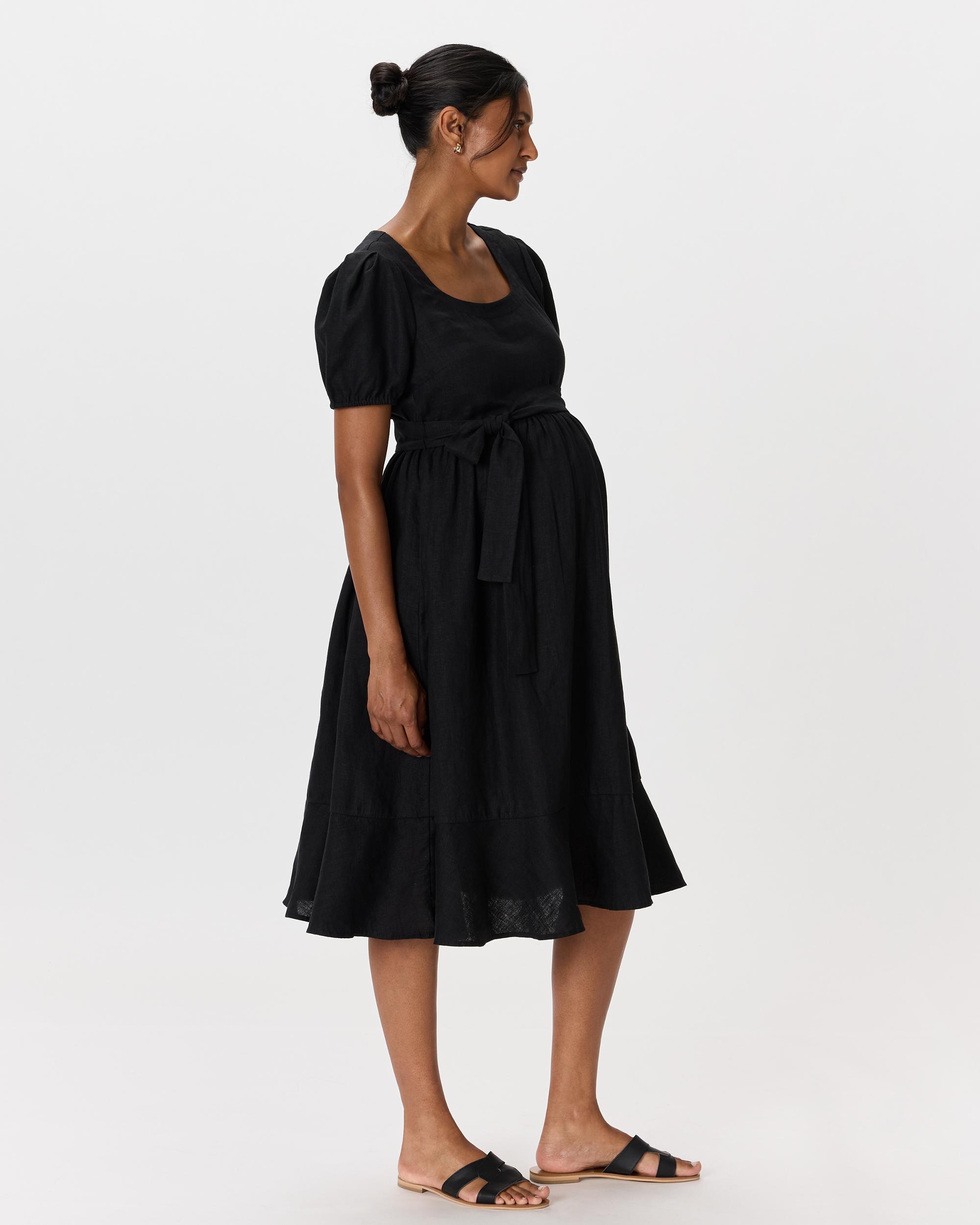 Quince | Women's 100% European Linen Maternity Short Sleeve Midi Dress Tencel Product Image