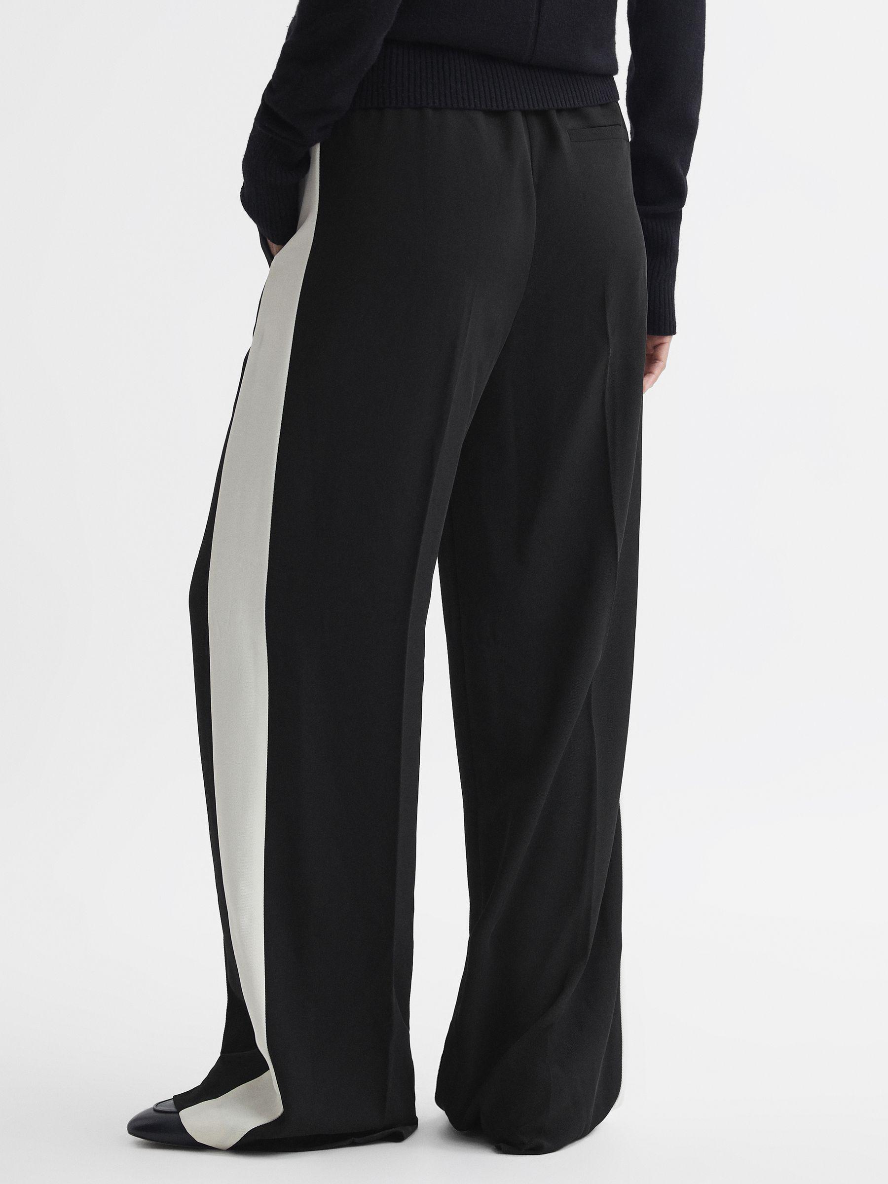 Petite Wide Leg Contrast Stripe Drawstring Trousers in Black Product Image