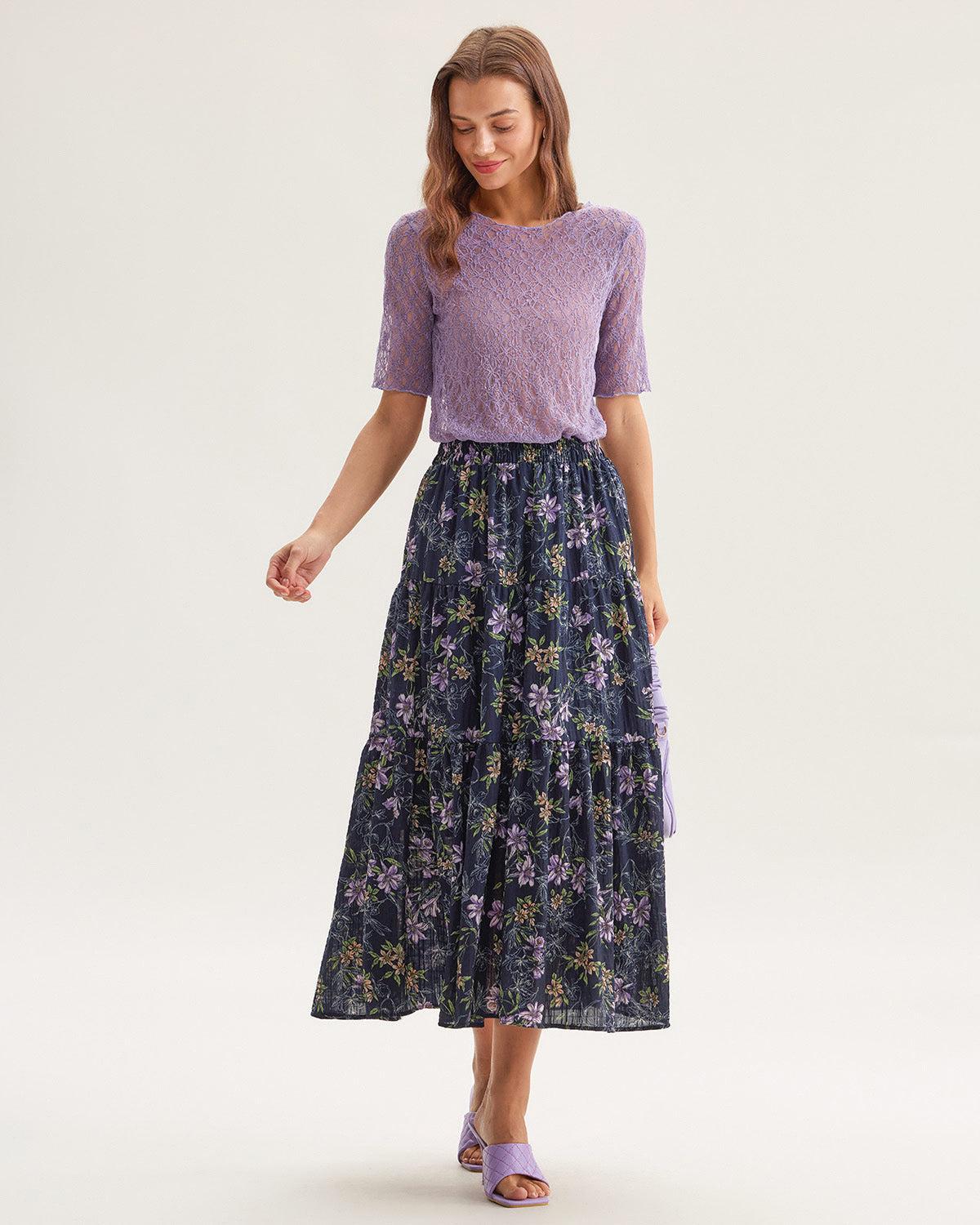 Purple Round Neck Textured Half Sleeve Tee Product Image